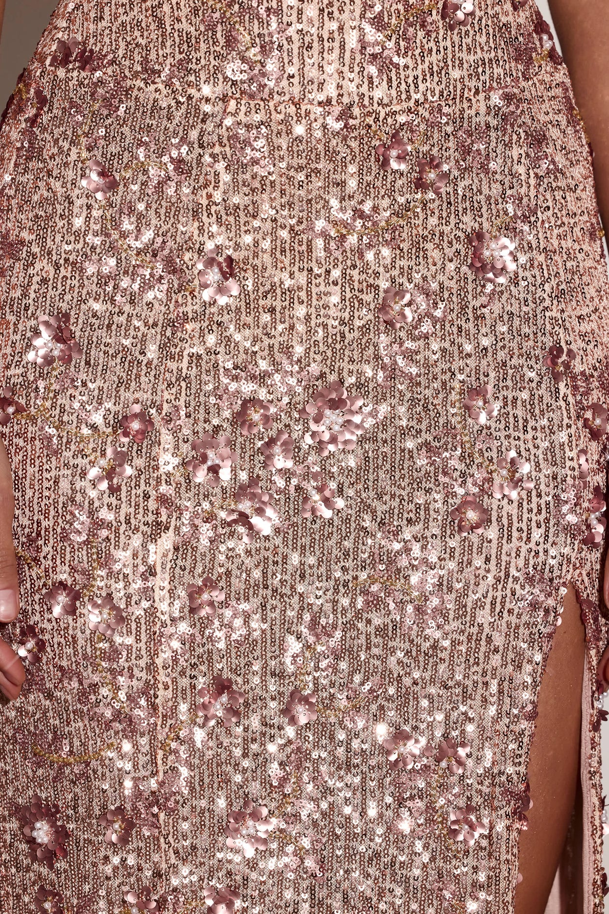 Embellished Bandeau-Neck Strapless Gown in Rose Gold - 12