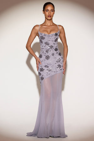 Embellished Cowl-Neck Backless Gown in Lilac