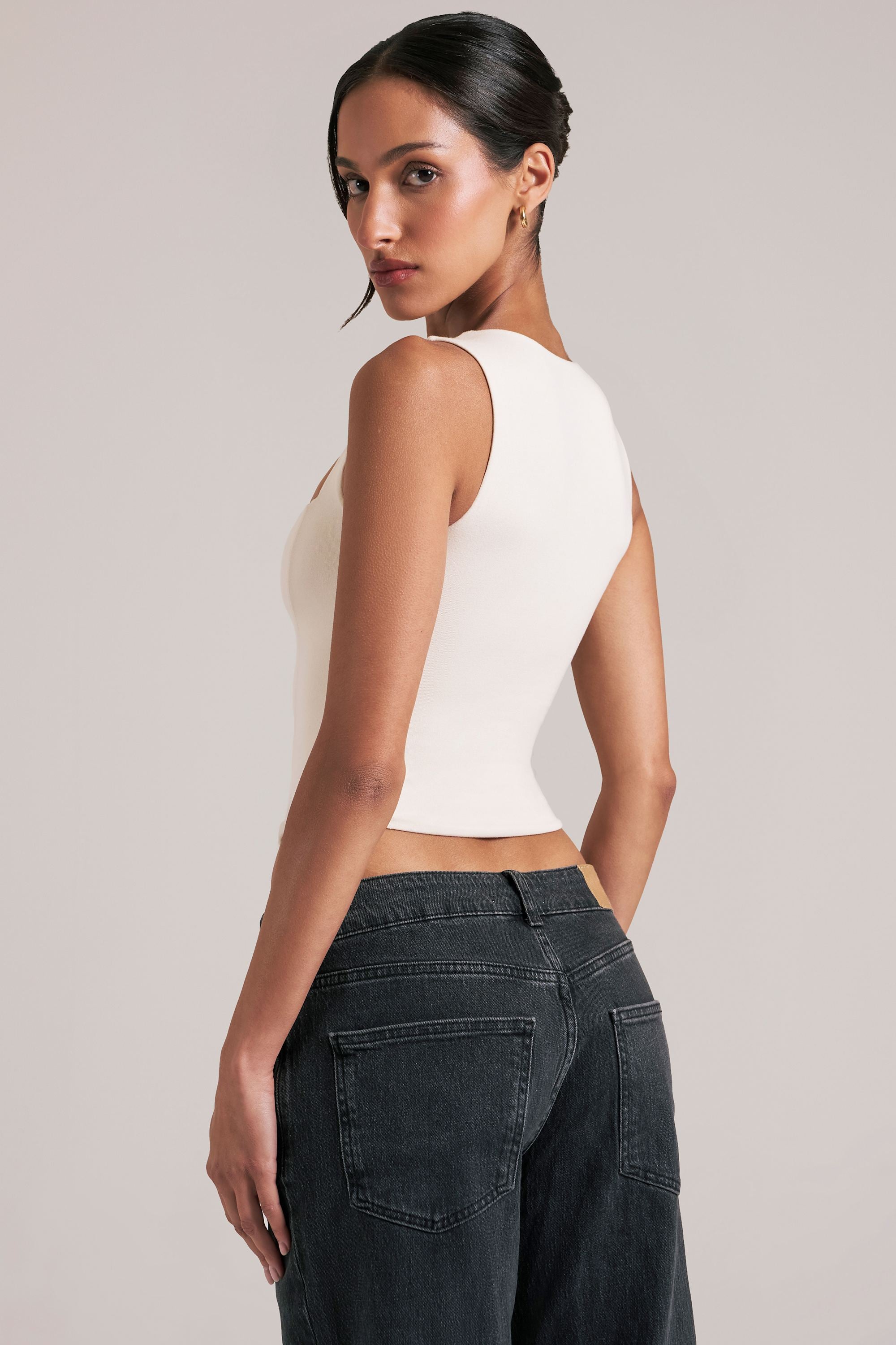 Modal Square-Neck Top in Ivory - 2