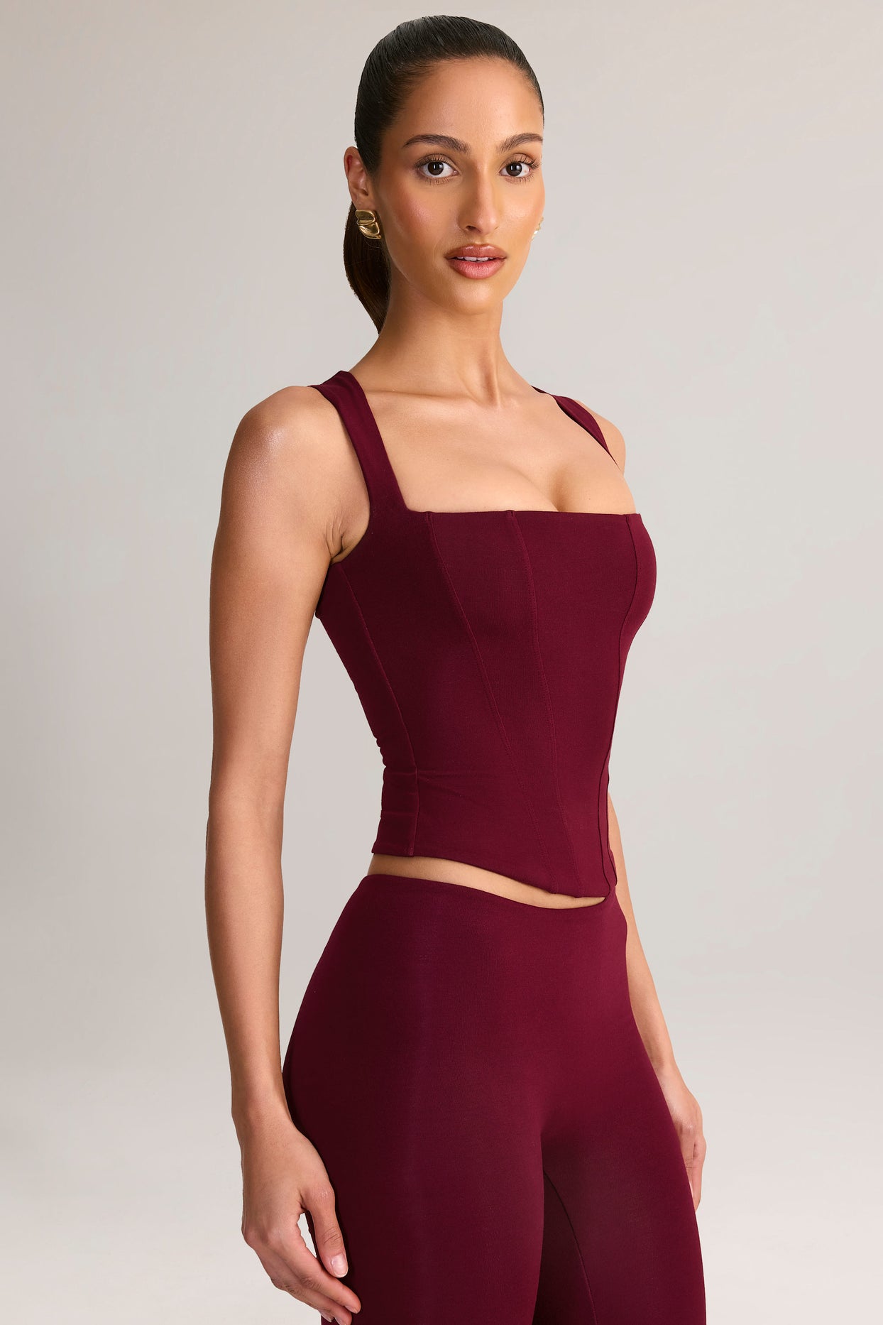 Modal Square-Neck Top in Wine - 8