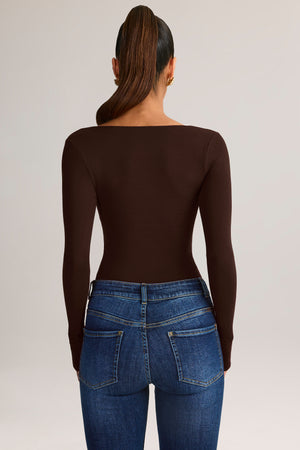 Modal Square-Neck Top in Chocolate Brown
