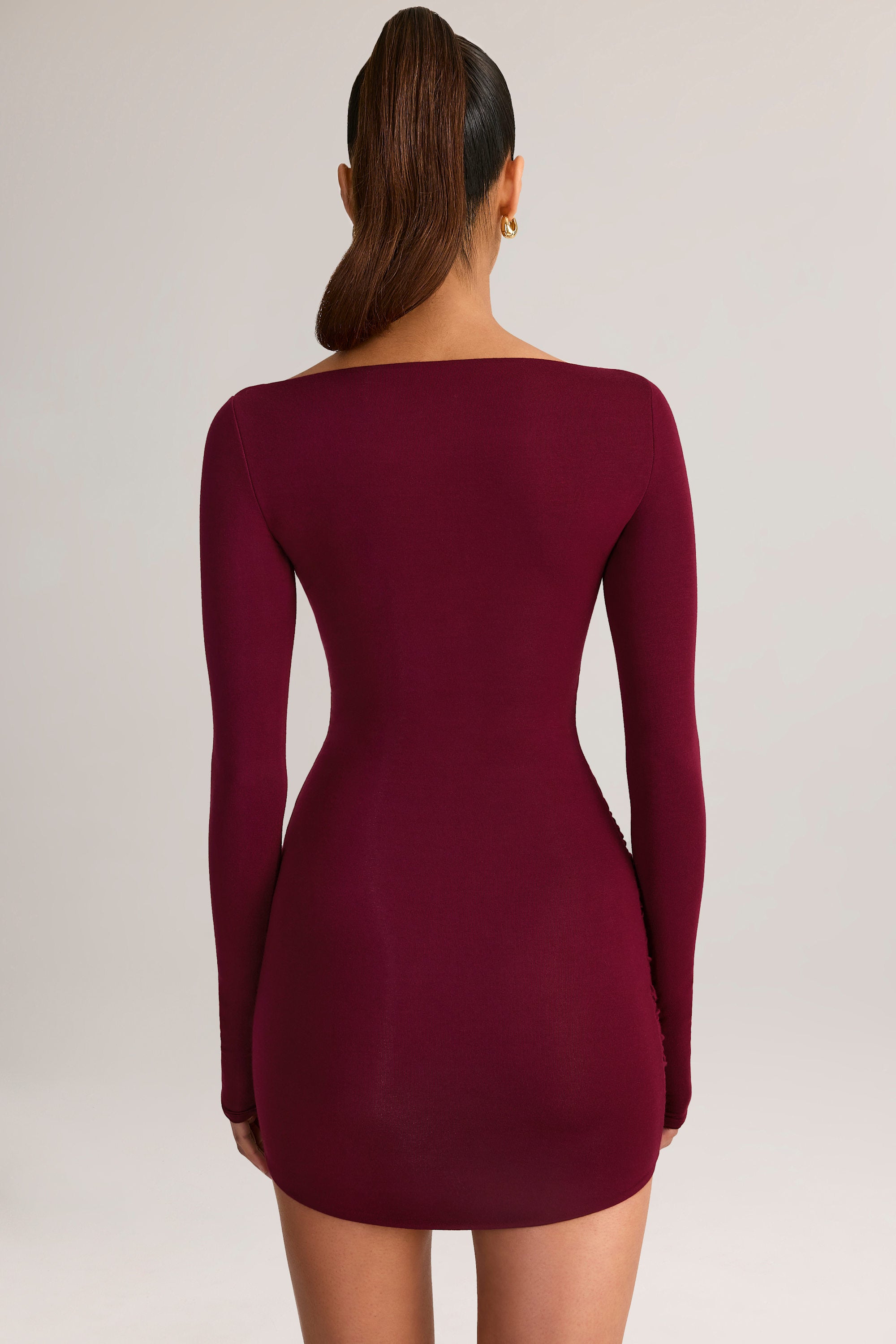Darla Lace Long-Sleeve Mini Dress in Wine Red
