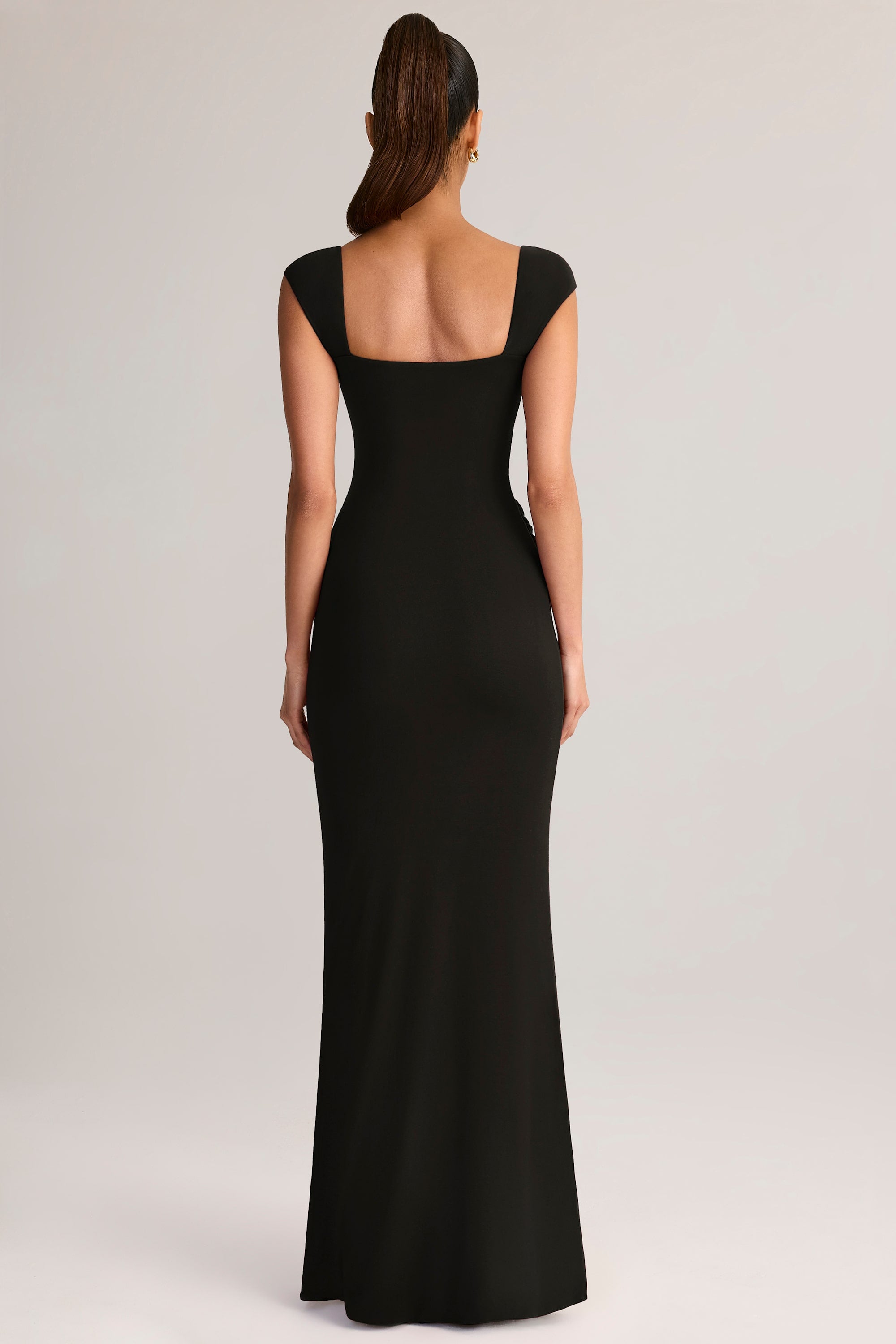 Modal Sweetheart-Neck Cowl-Waist Maxi Dress in Black - 2
