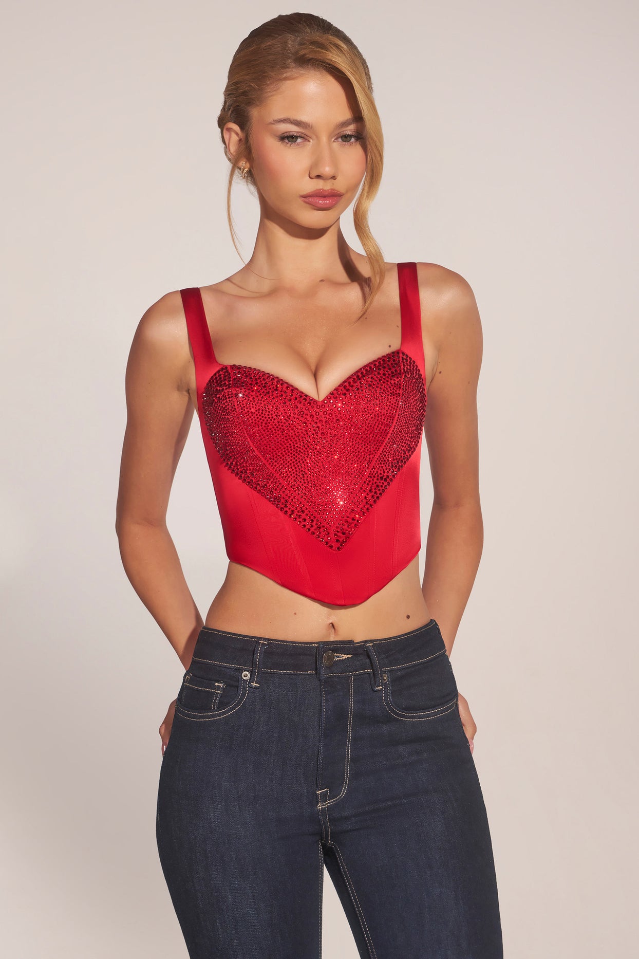 Sweetheart-Neck Lace-Up Corset Top in Cherry - 6