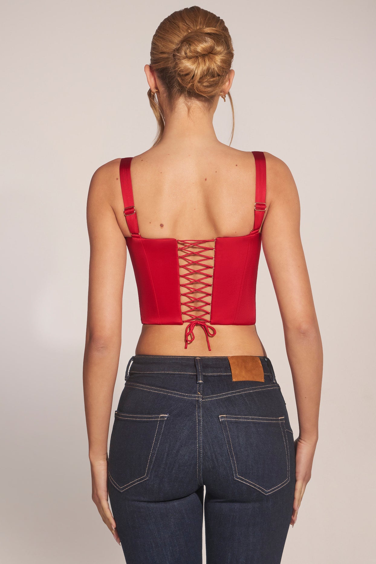 Sweetheart-Neck Lace-Up Corset Top in Cherry - 7