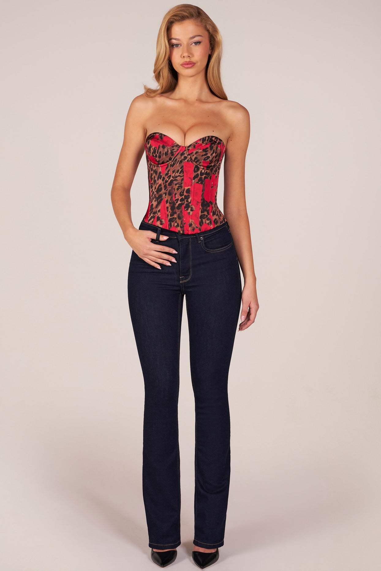 Bandeau Lace-Up Corset Top  in Rose Leopard Print - 6