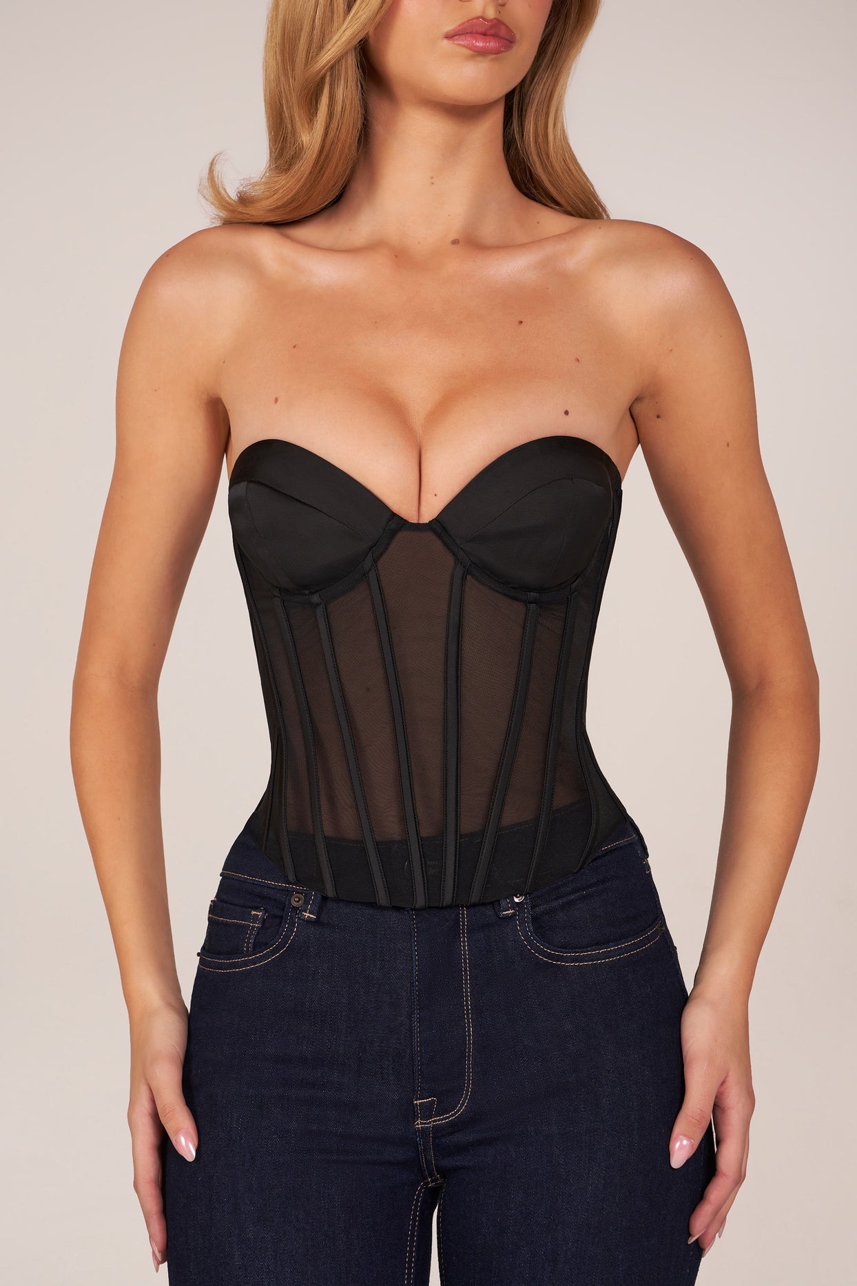 Bandeau Lace-Up Corset Top  in Black - 5