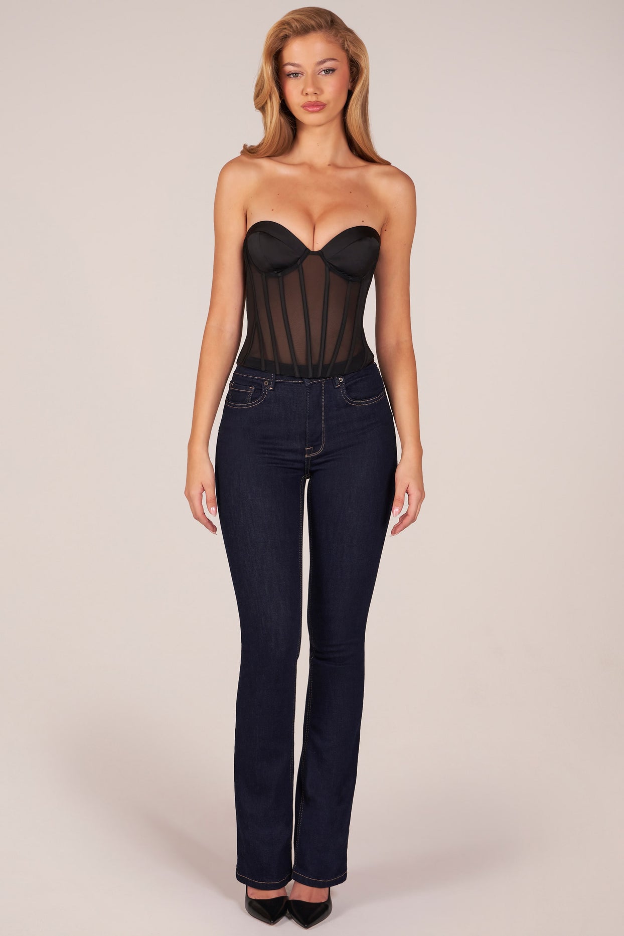 Bandeau Lace-Up Corset Top  in Black - 6