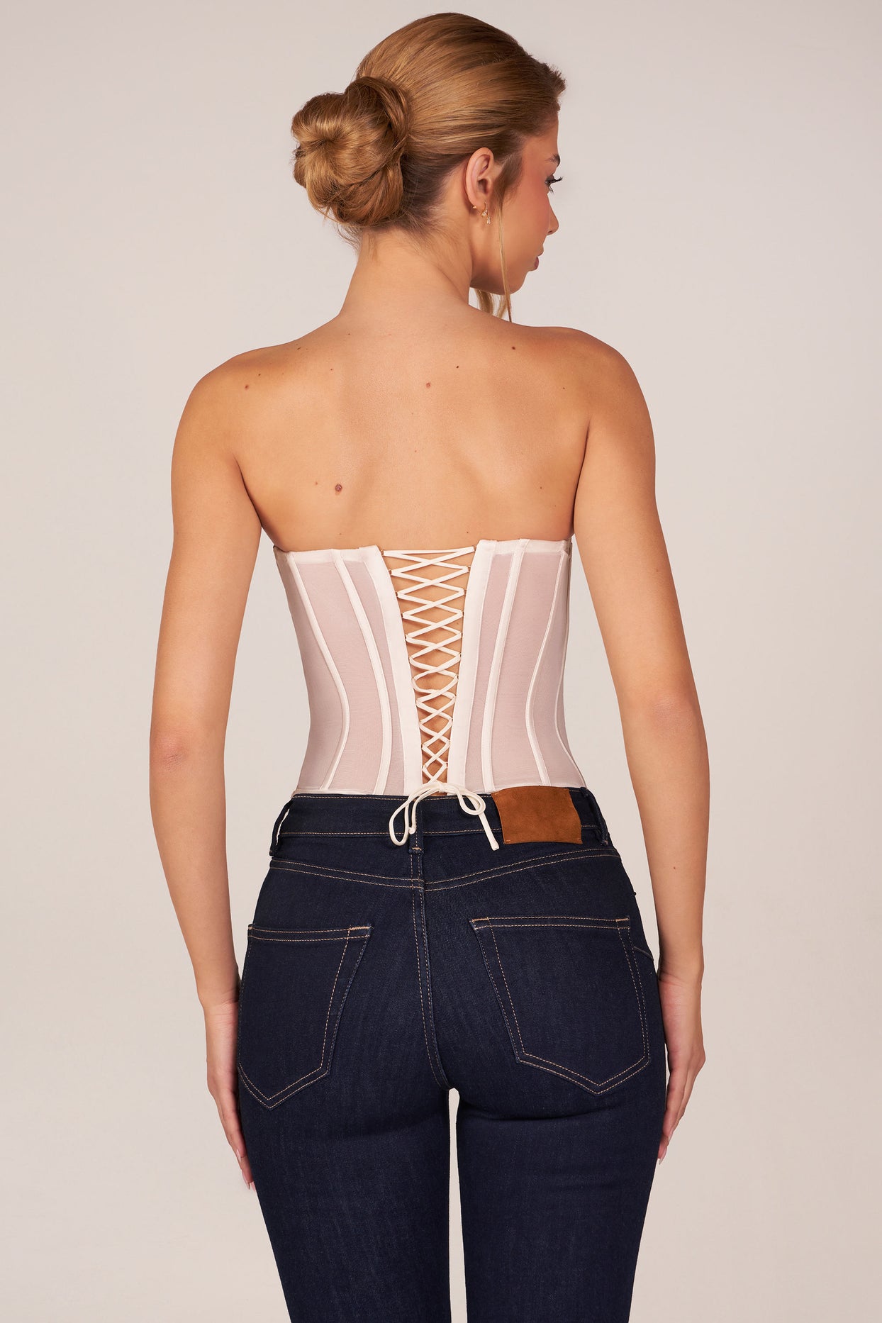 Bandeau Lace-Up Corset Top  in Ivory - 4