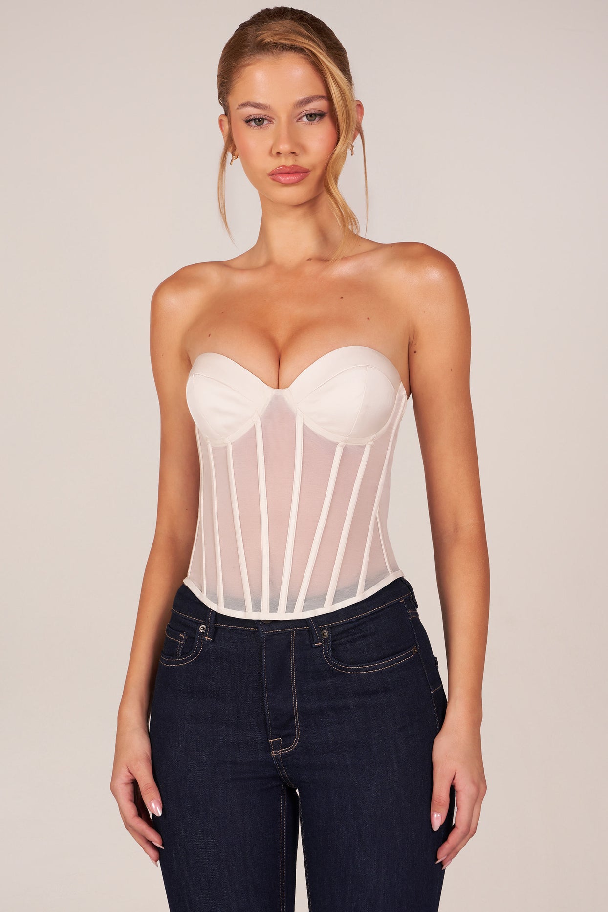Bandeau Lace-Up Corset Top  in Ivory - 7