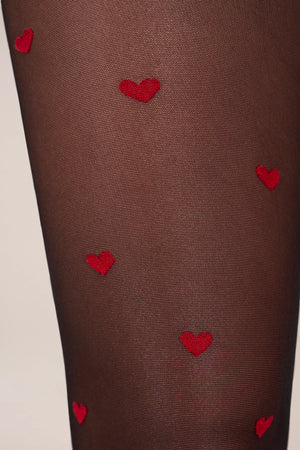 Loveheart Print Tights in Black