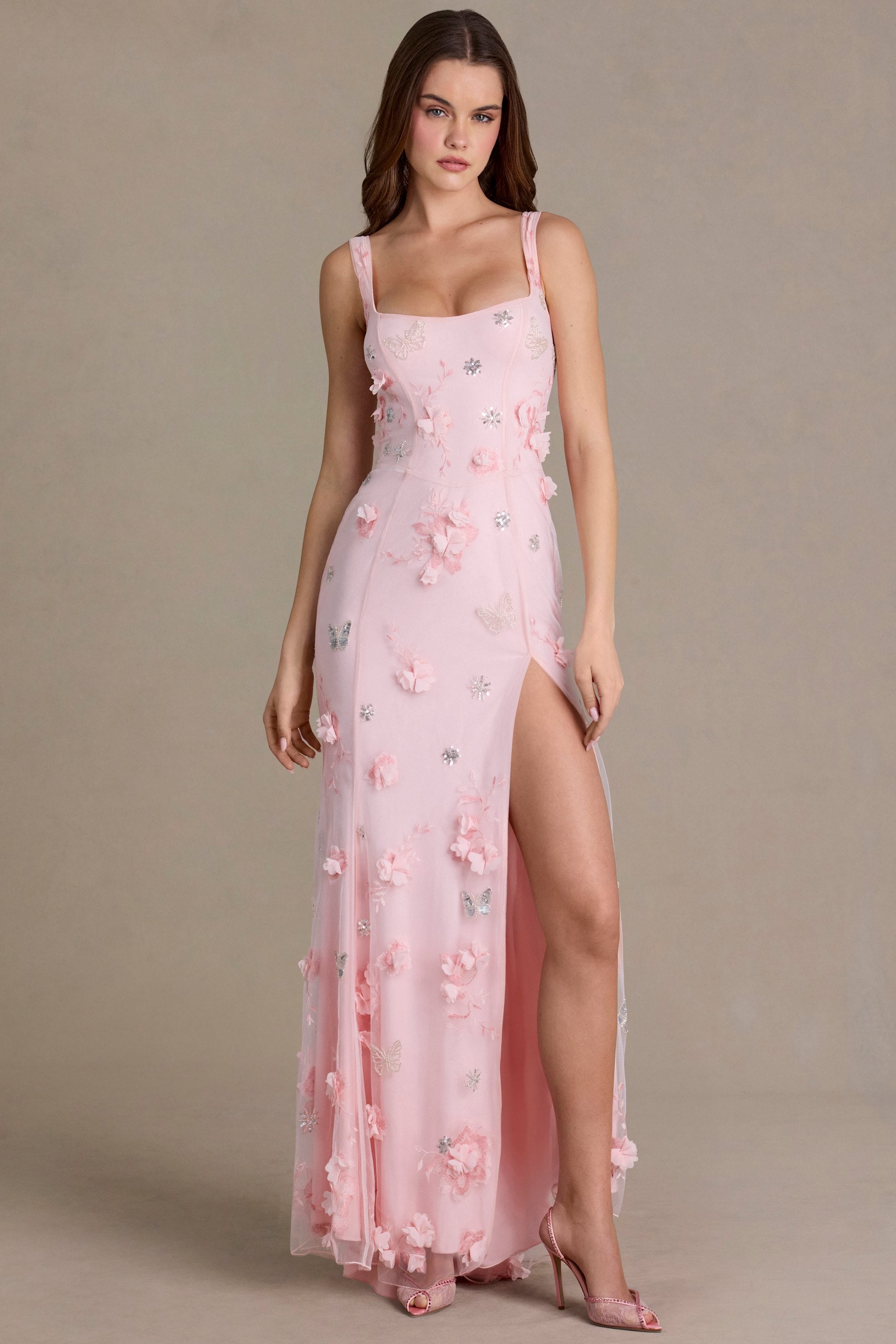 Embellished Corset Gown in Baby Pink - 1