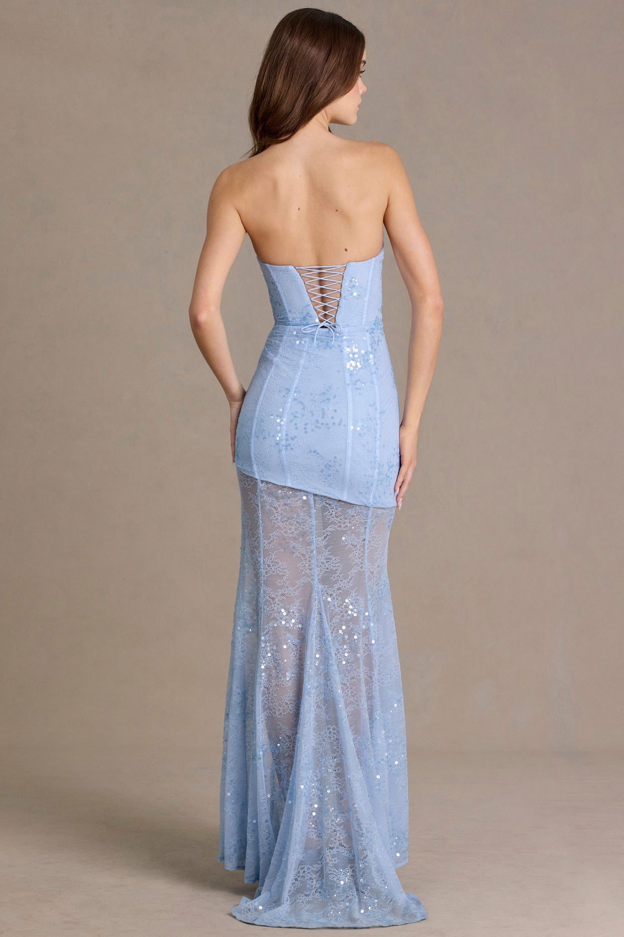 Embellished Lace Corset Gown in Sky Blue - 4