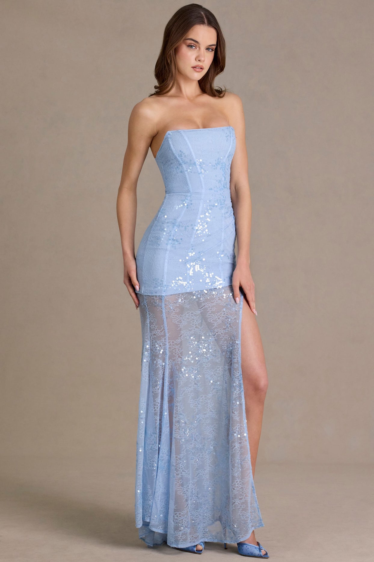Embellished Lace Corset Gown in Sky Blue - 5