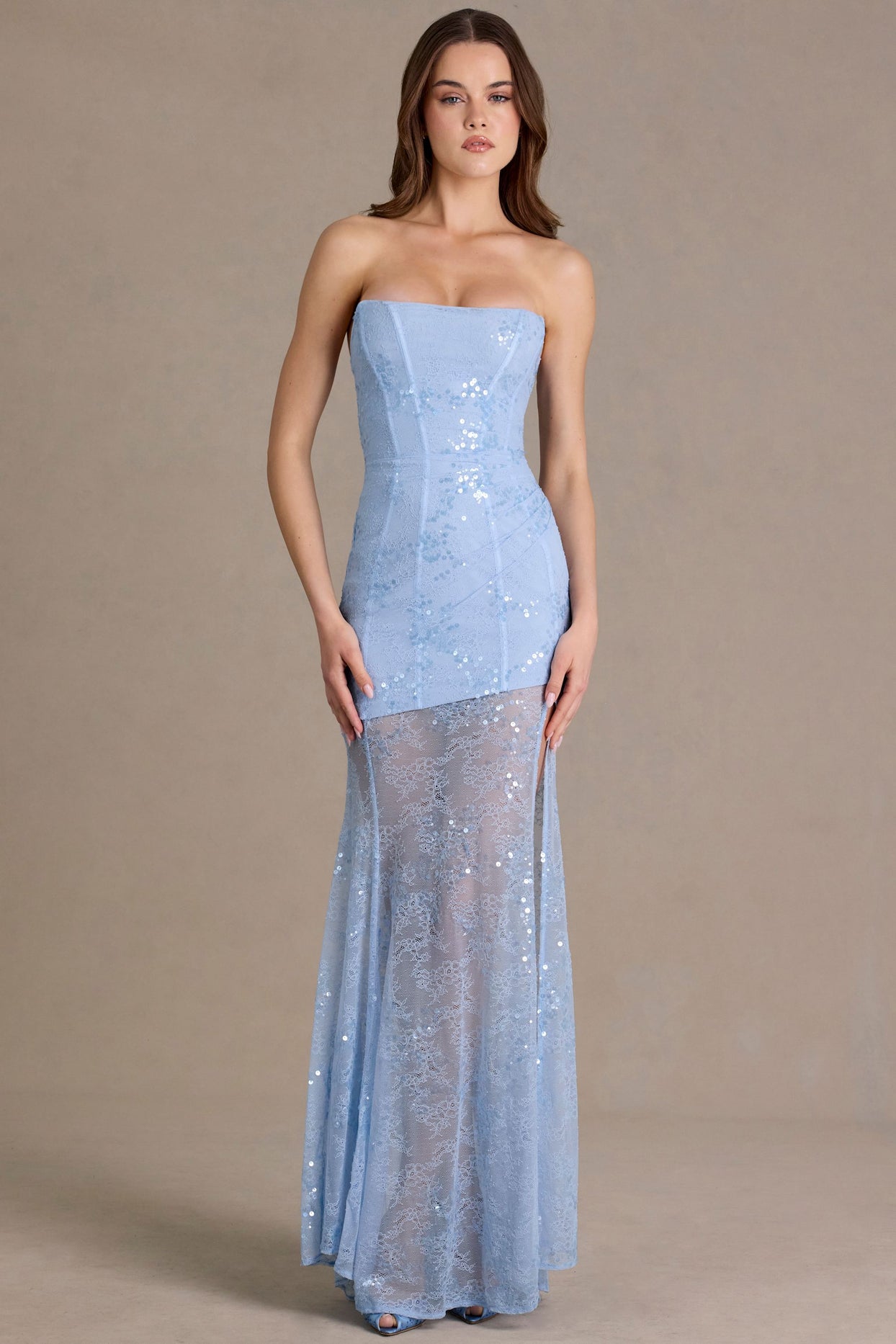 Embellished Lace Corset Gown in Sky Blue - 9