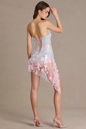 Premium Embellished Tulle Corset Mini Dress in Baby Pink