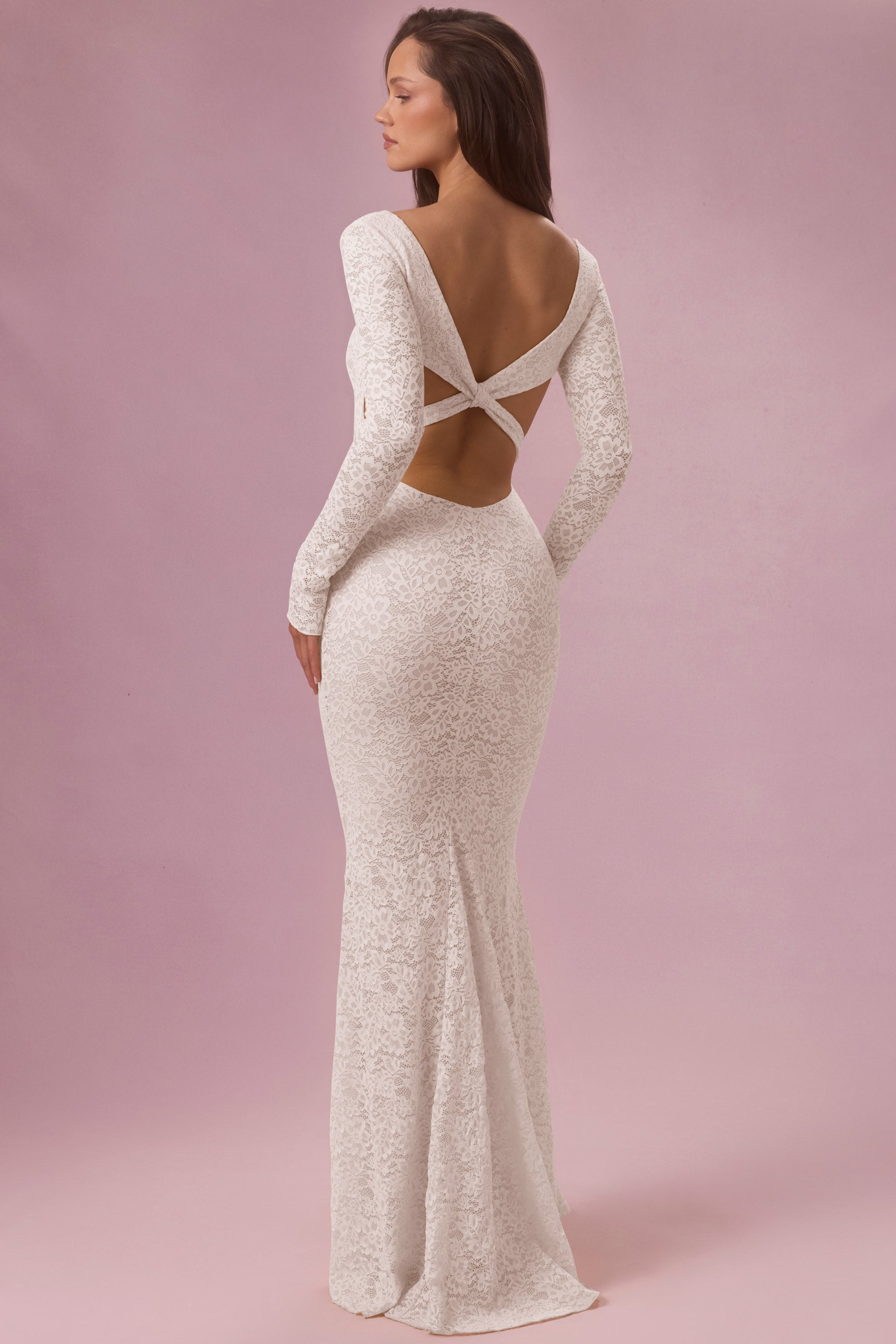Lace Long-Sleeve Maxi Dress in Pearl