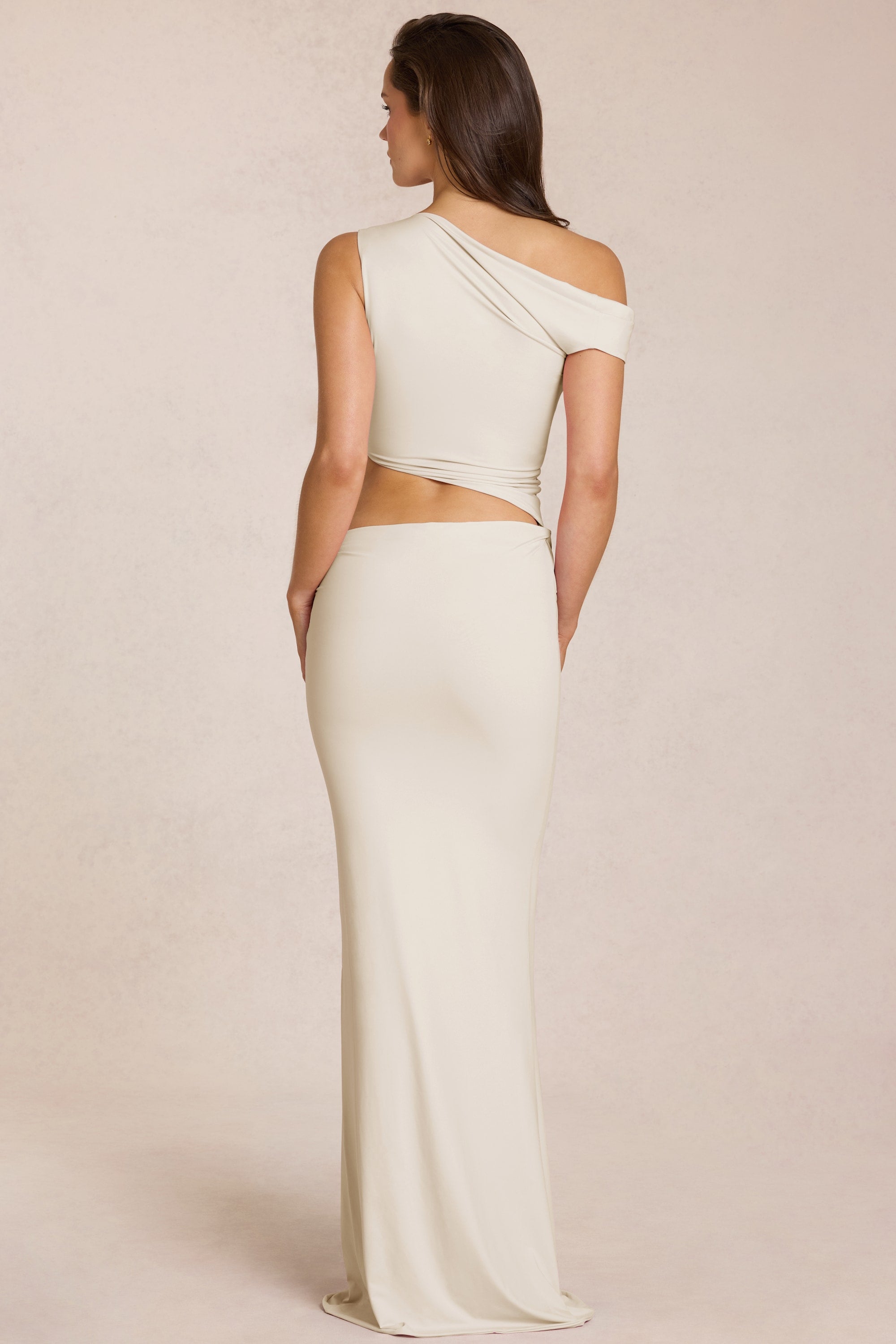 Calisse Asymmetric Drape Maxi Dress in Ivory | Oh Polly