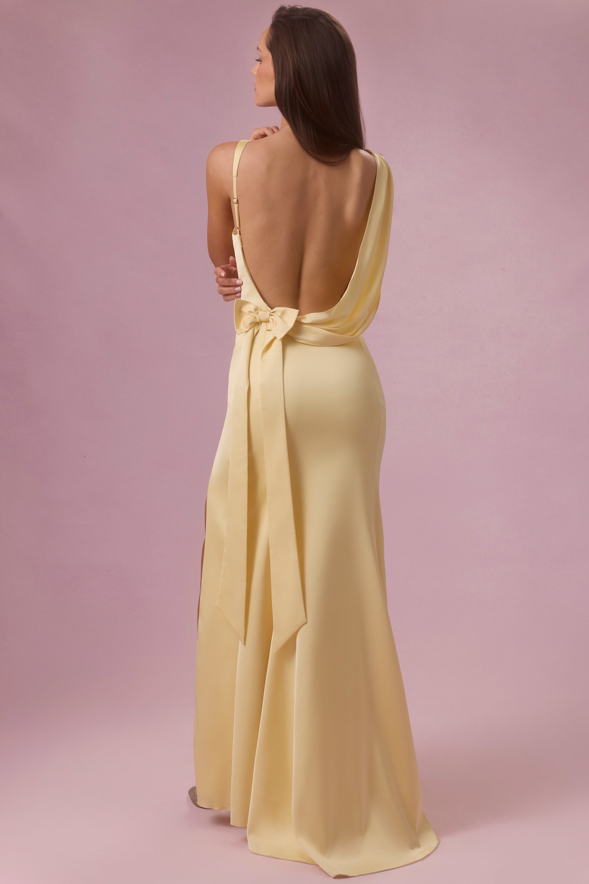Satin Draped Bridesmaid Dress in Butter