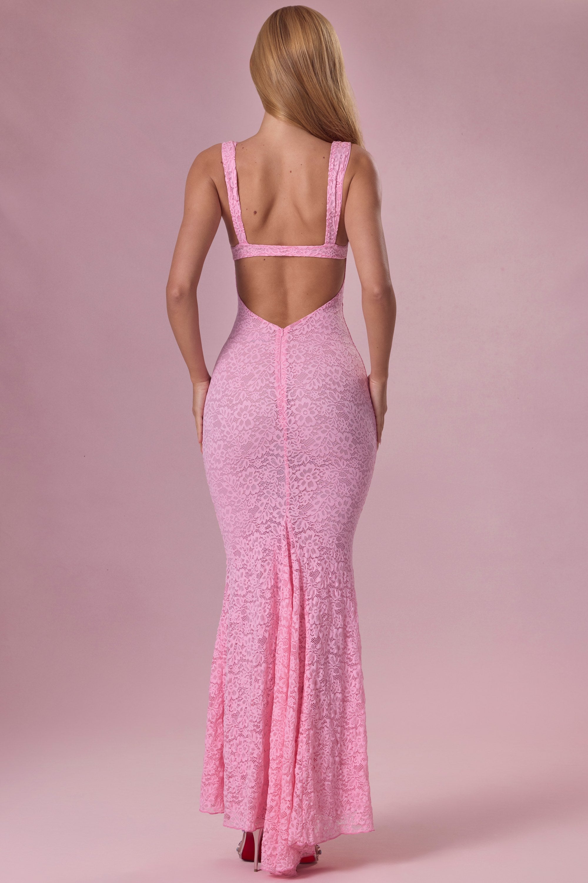 Lace Sweetheart-Neck Gown in Blush Pink
