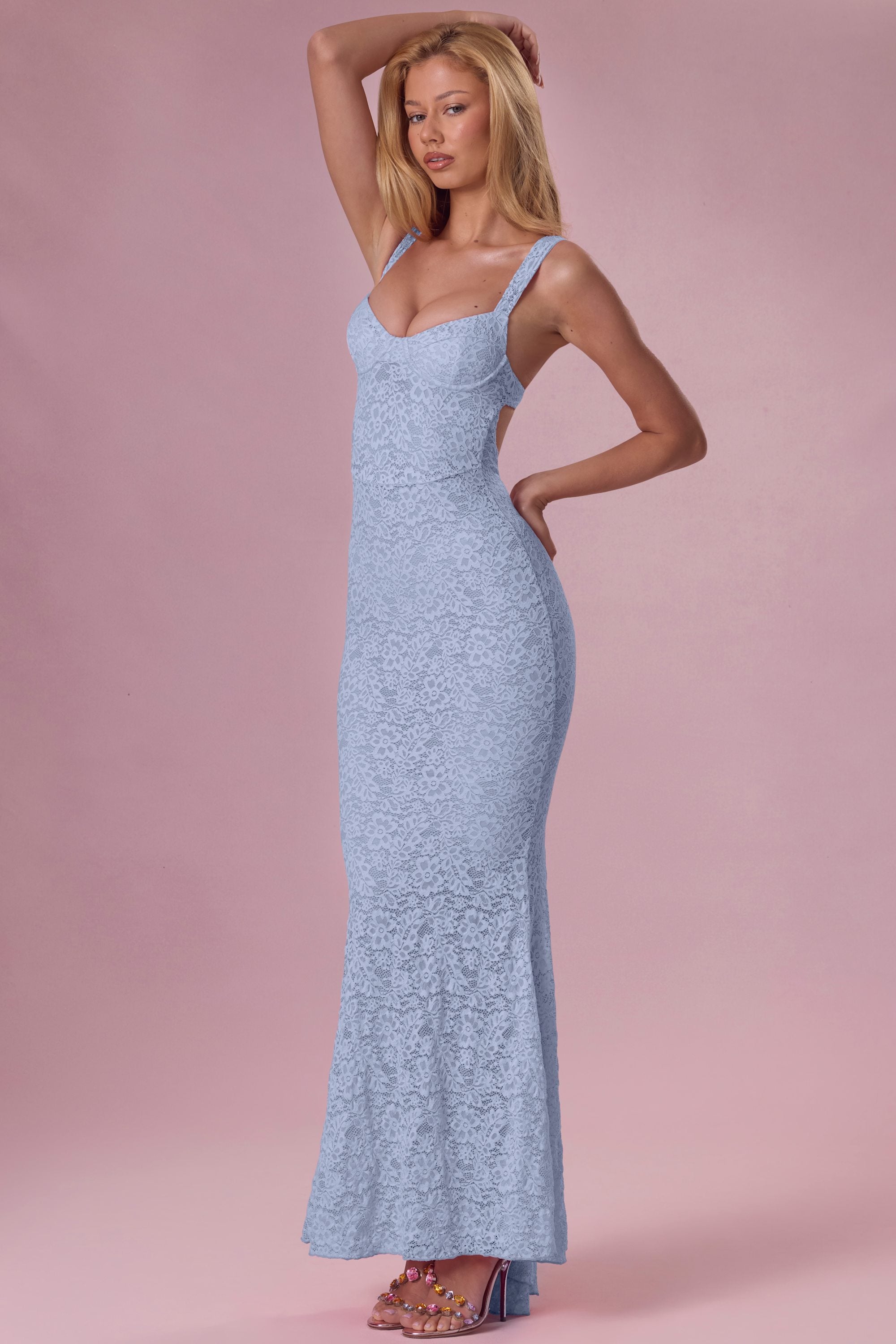 Lace Sweetheart-Neck Gown in Sky Blue