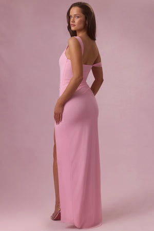 Mesh Draped Corset Gown in Candyfloss Pink