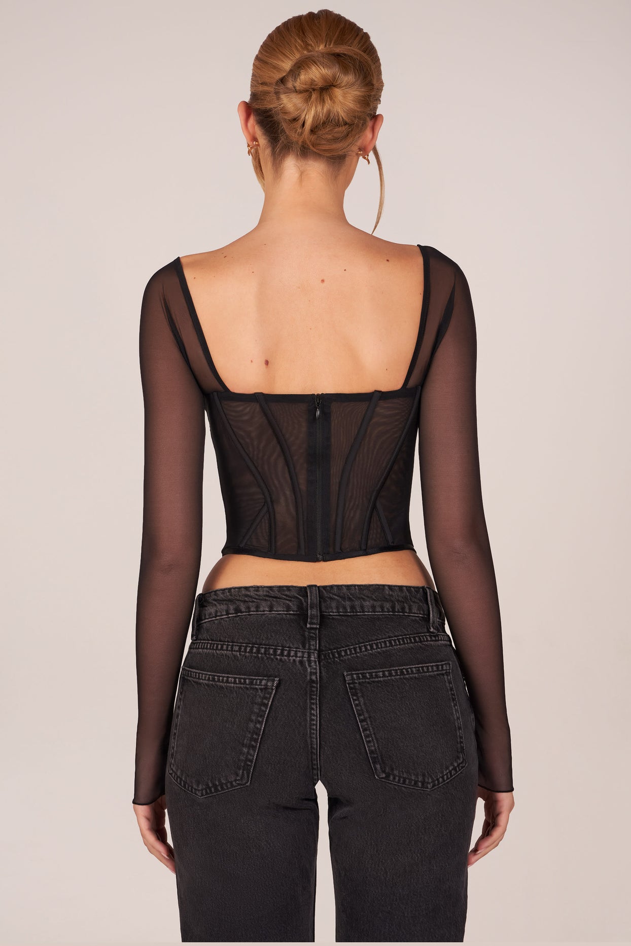 Corset Long-Sleeve Top in Black - 4