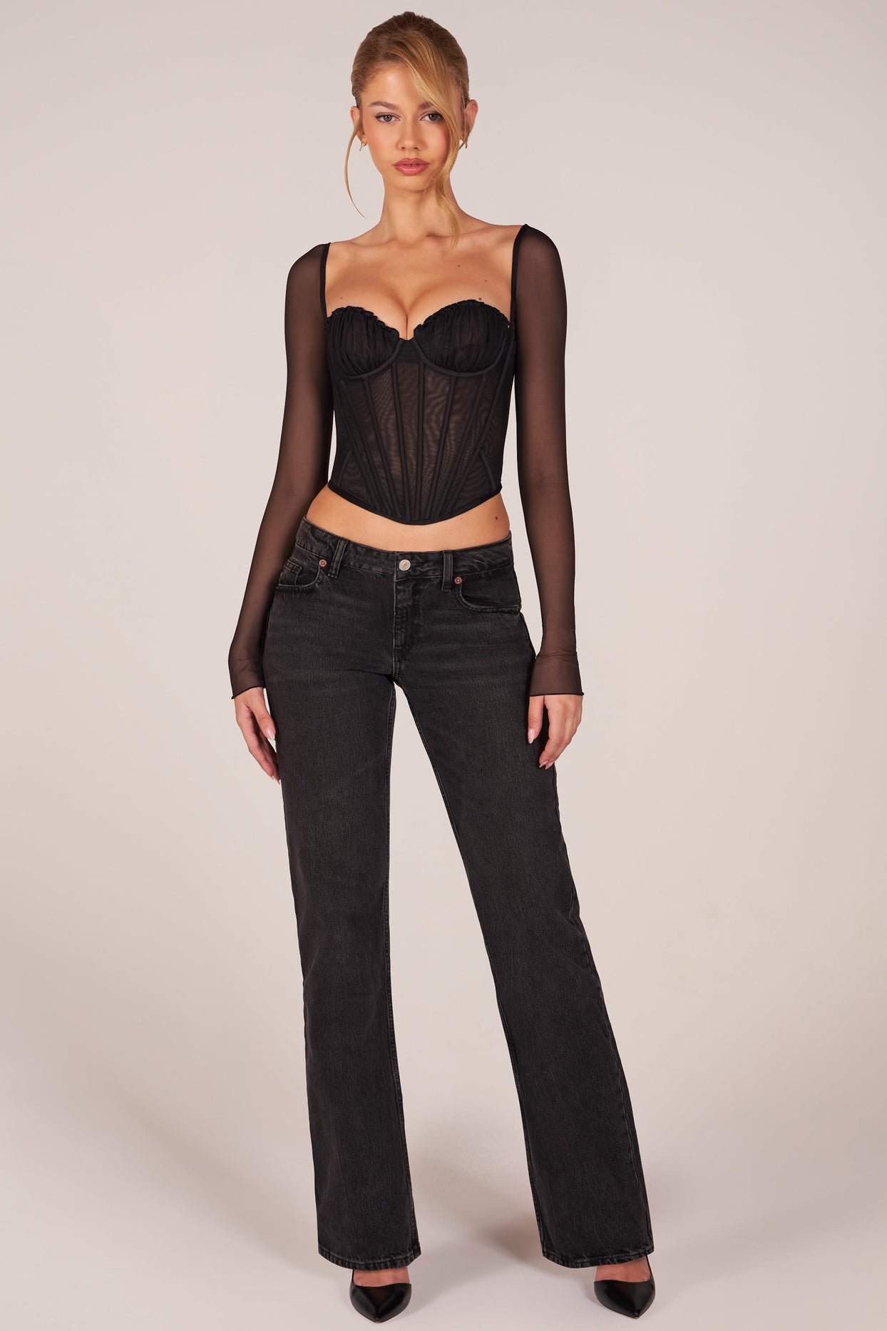Corset Long-Sleeve Top in Black - 6