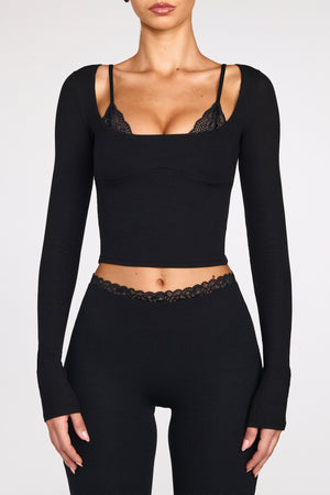 Modal Mid-Rise Flared Trousers in Black