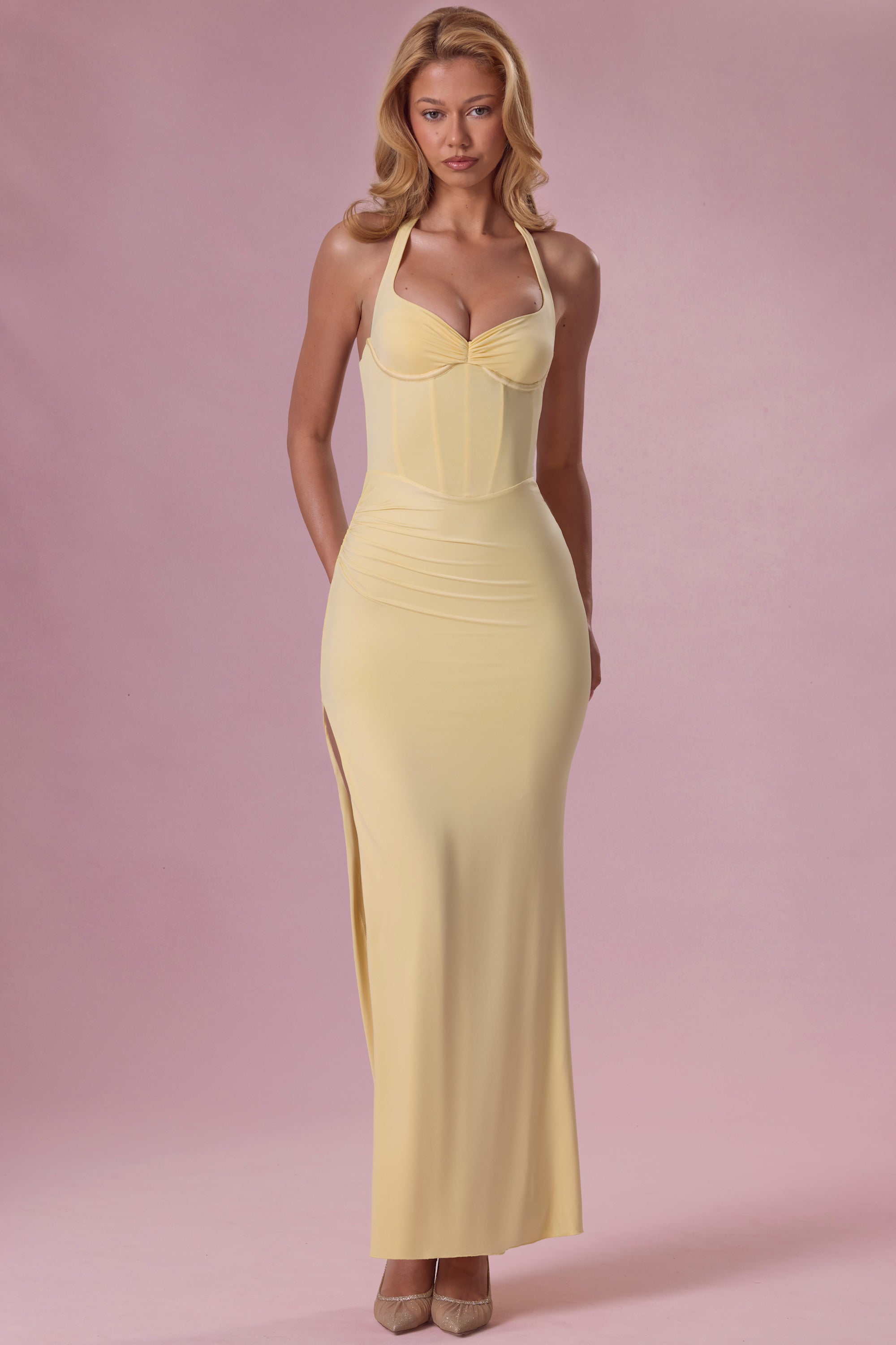 Jersey Corset Bridesmaid Dress in Butter Yellow
