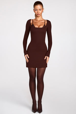 Caris Modal Long-Sleeve Laced Bra Mini Dress in Chocolate Brown