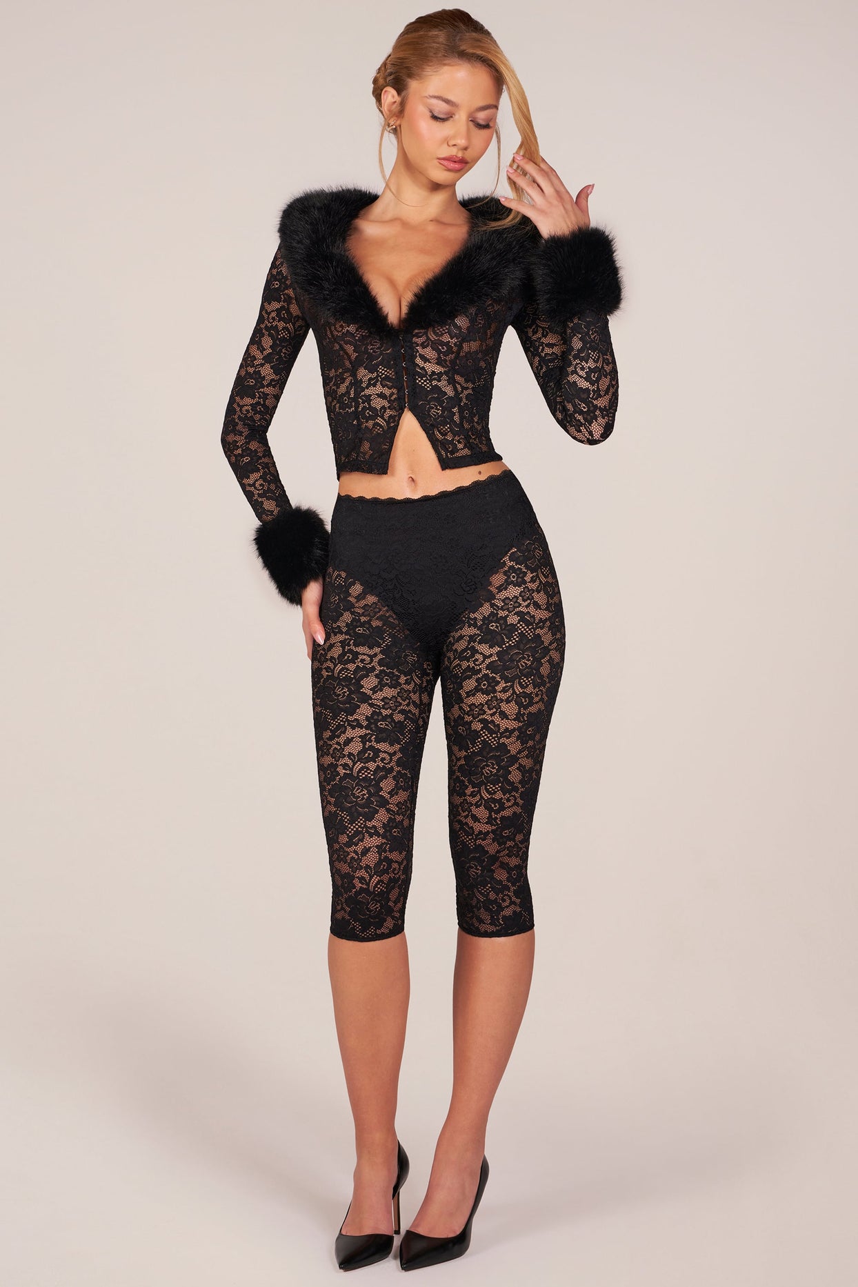 Laced Capri Trousers  in Black - 6