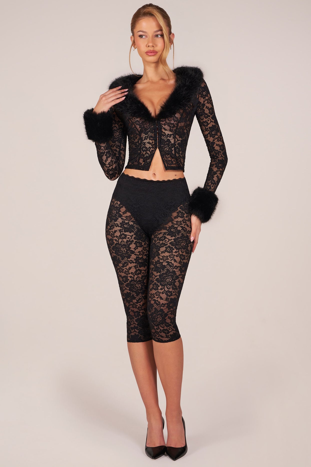Laced Capri Trousers  in Black - 8