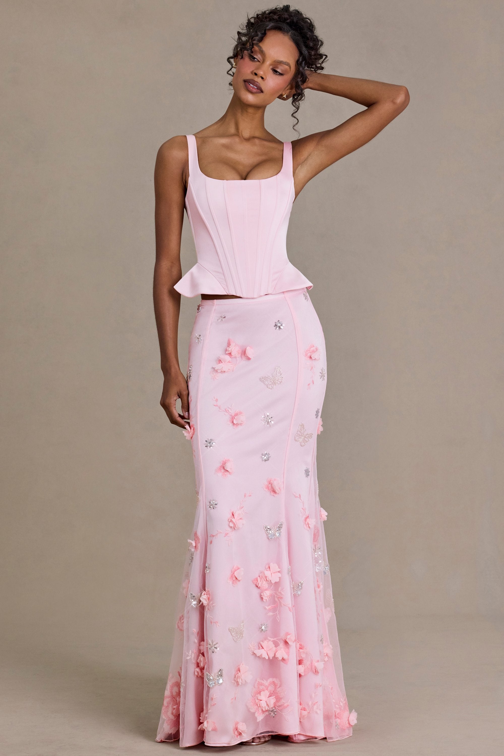 Embellished Tulle Skirt in Baby Pink
