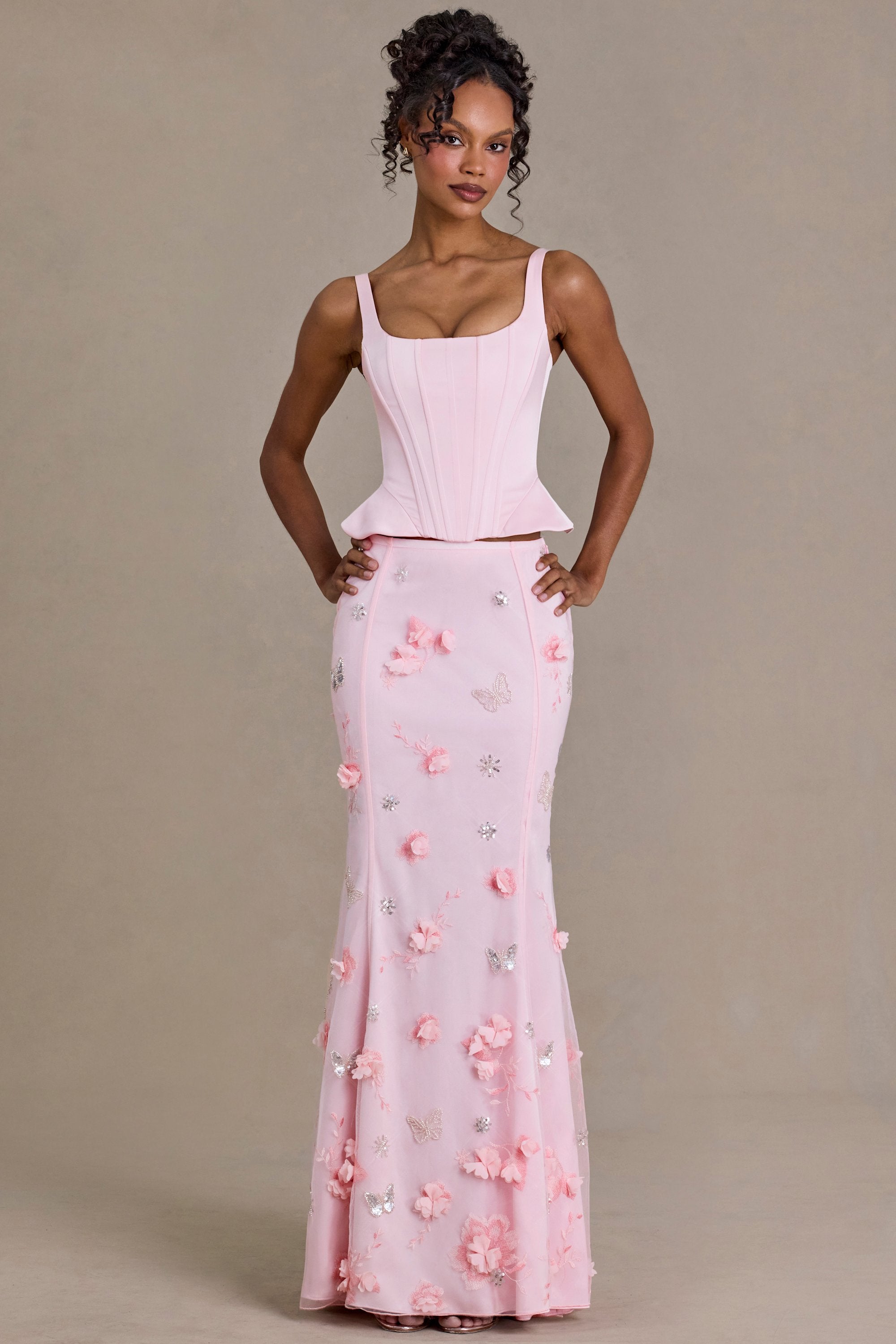 Embellished Tulle Skirt in Baby Pink