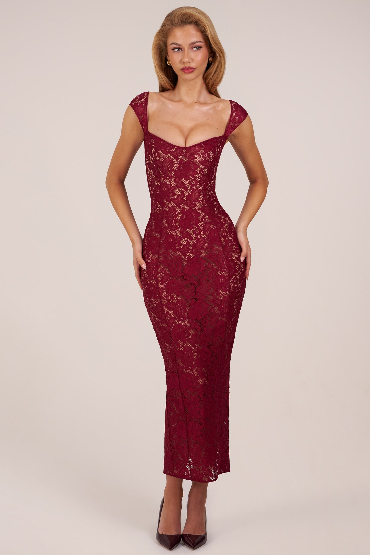 Sweetheart-Neck Maxi Dress in Wine - 6