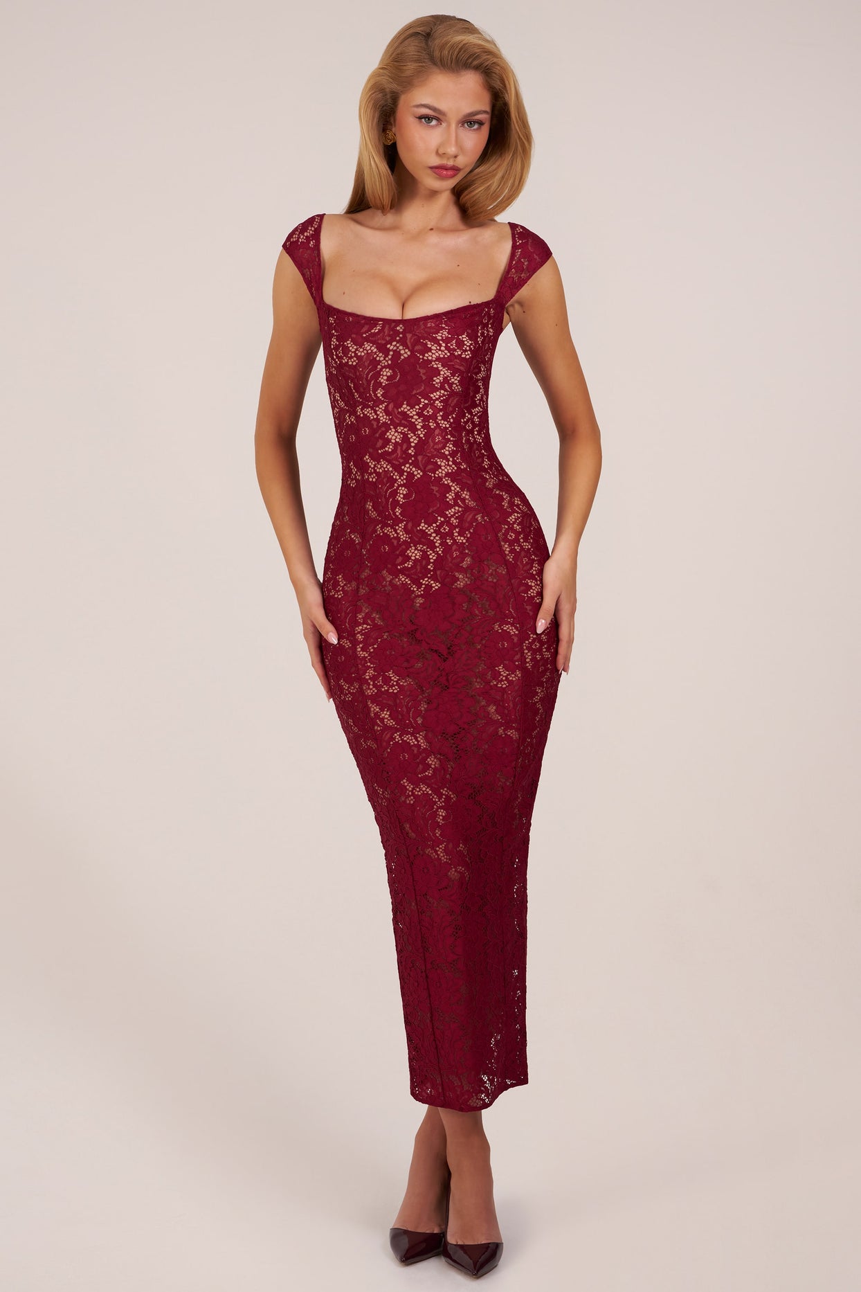 Sweetheart-Neck Maxi Dress in Wine - 8