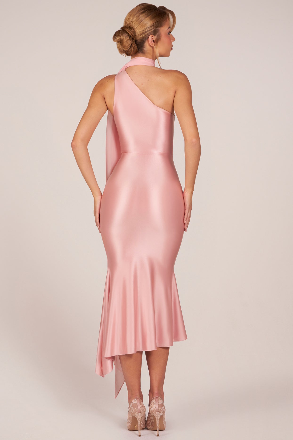 Scarf-Detail Midaxi Dress in Blush Pink - 4
