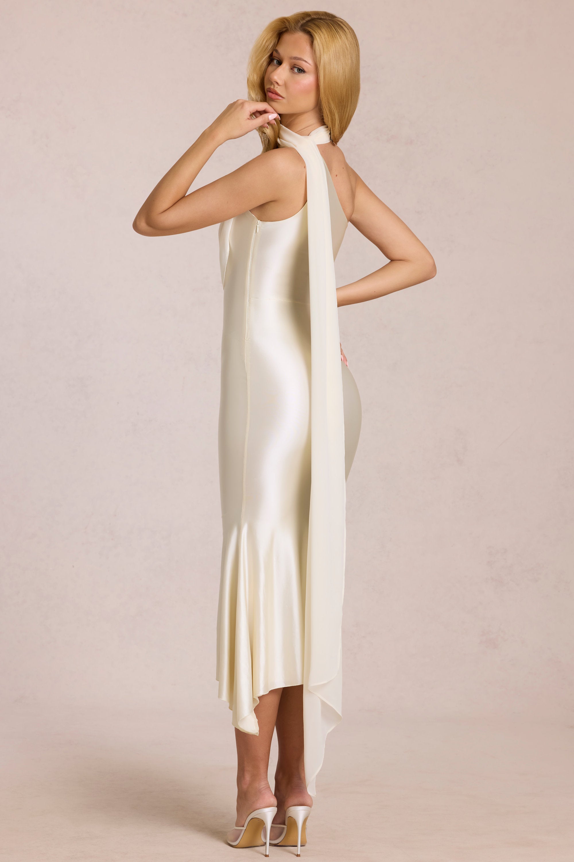 Scarf-Detail Midaxi Dress in Pearl