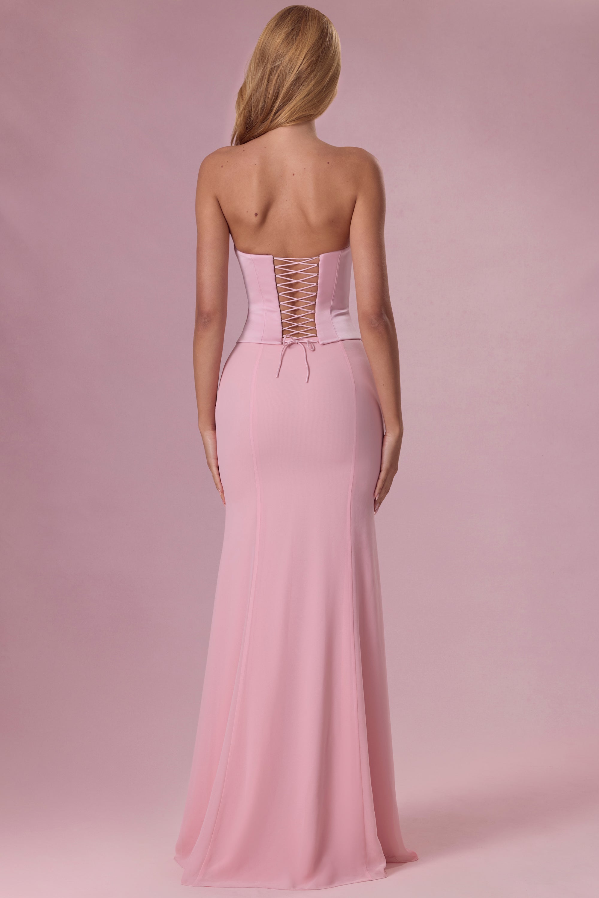 Satin Corset Bridesmaid Dress in Blush