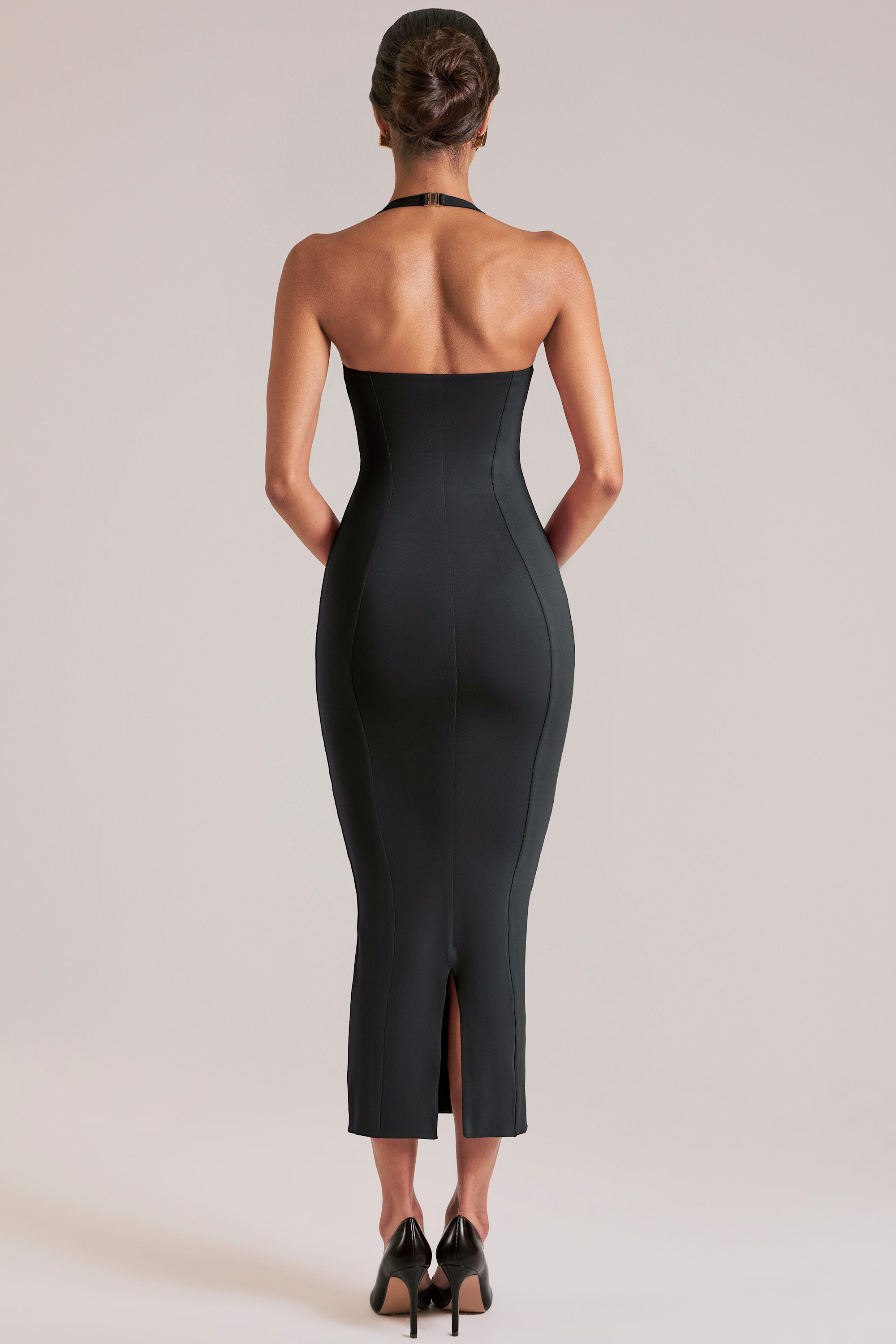 Halterneck Midaxi Dress in Black - 2