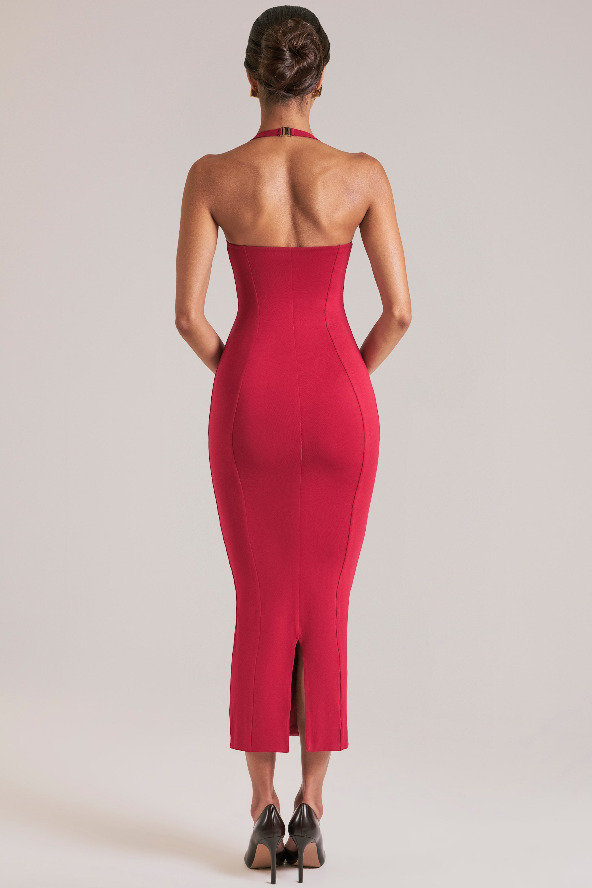 Halterneck Midaxi Dress in Cherry Red - 2