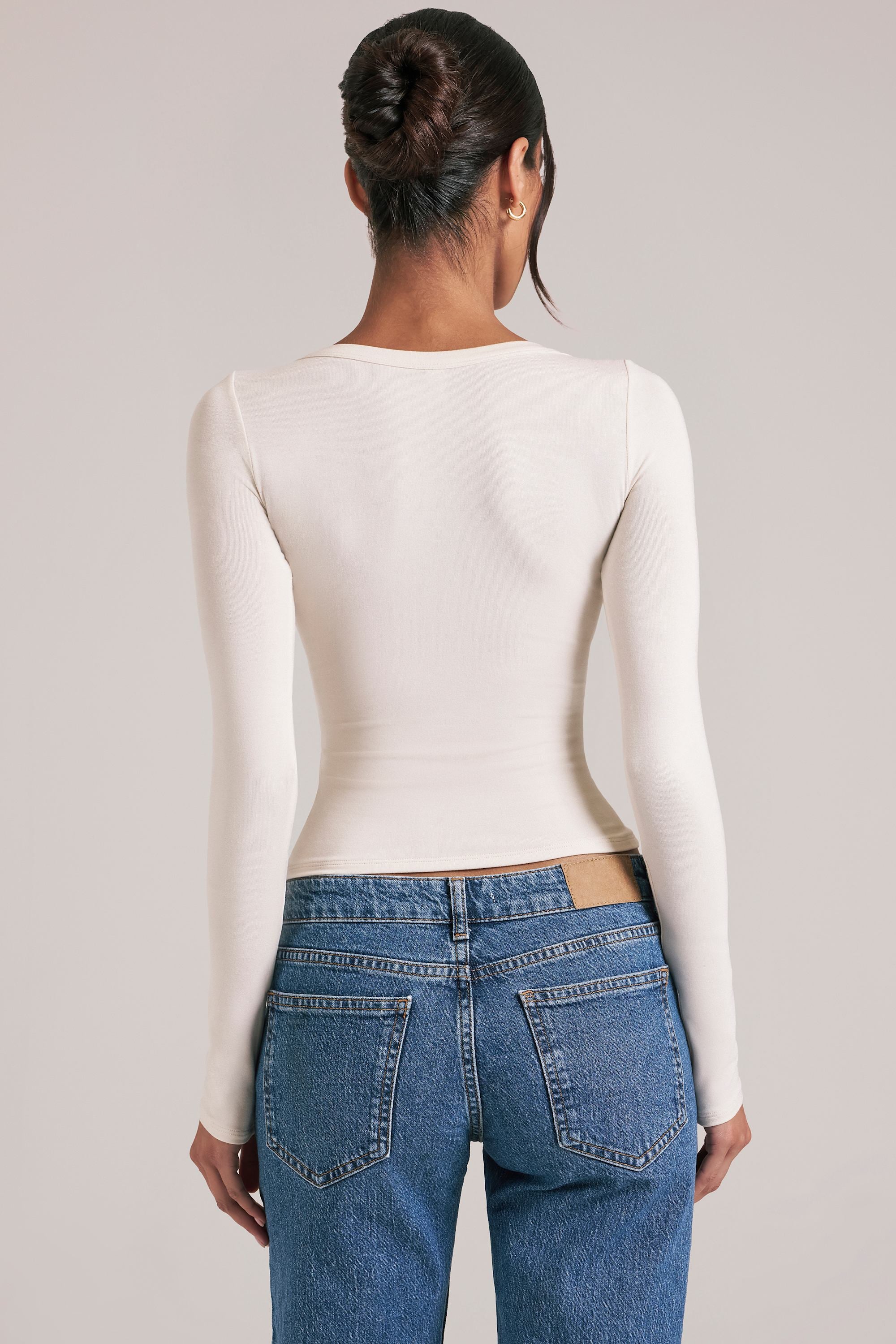 V-Neck Long-Sleeve Top  in Vanilla - 2