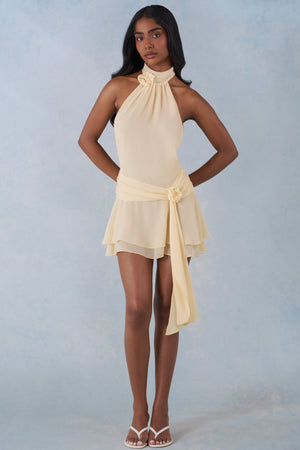 petite halterneck gold trim tiered mini dress Petite Halterneck Gold Trim Tiered Mini Dress