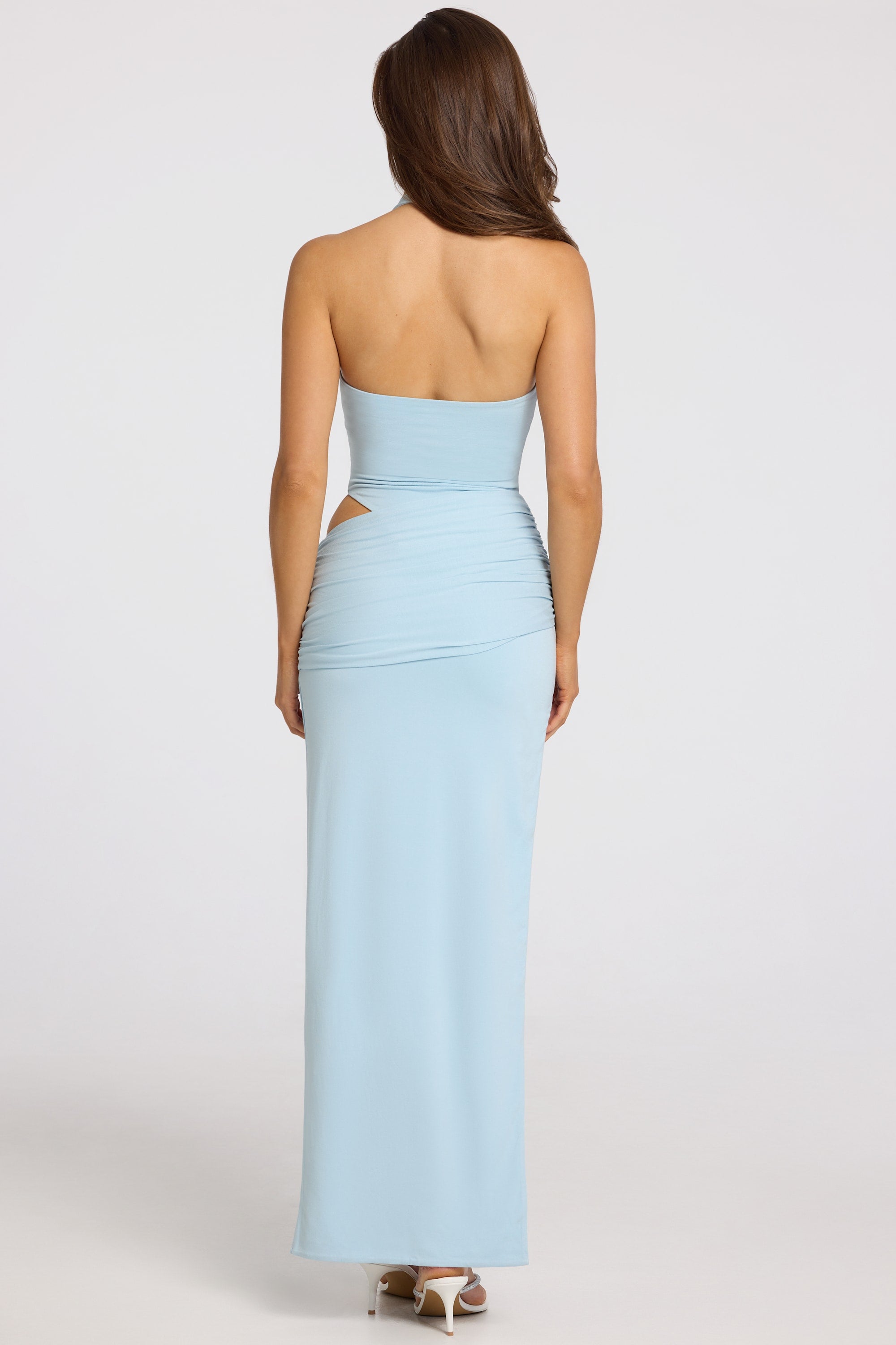 Deep Plunge Halterneck Maxi Dress in Powder Blue
