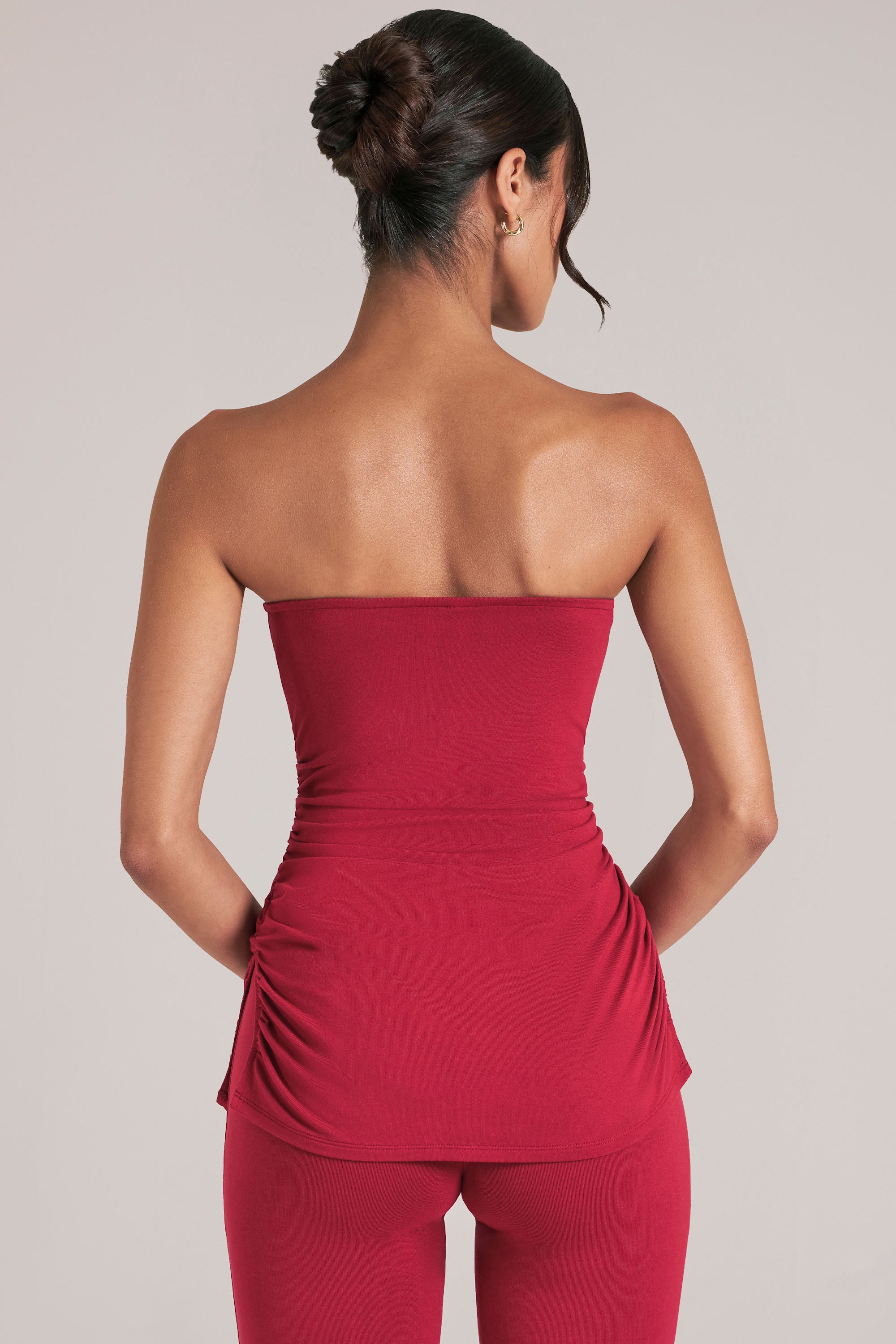 Bandeau Longline Top in Cherry Red - 2