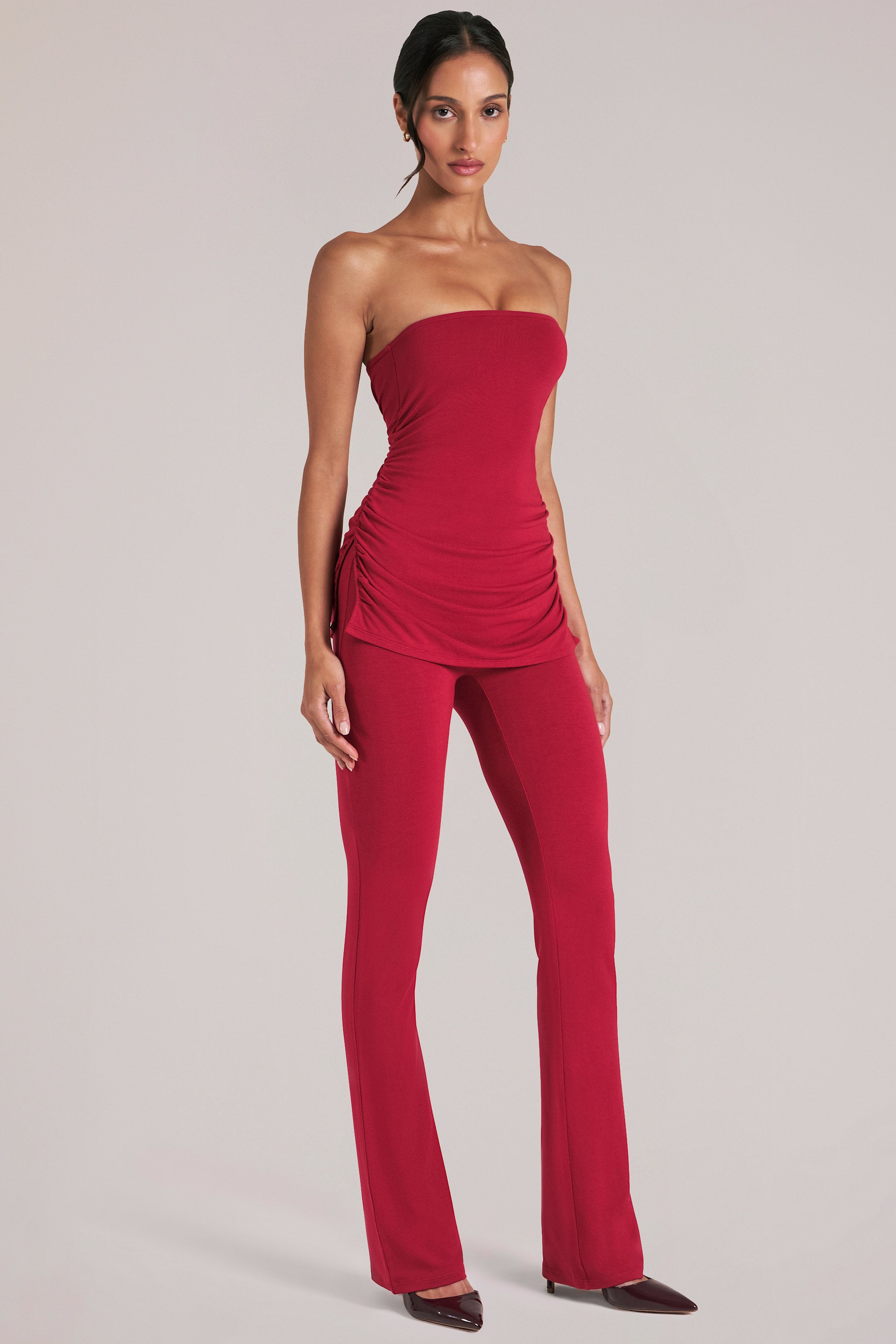 Mid-Rise Fitted Trousers  in Cherry Red - 1