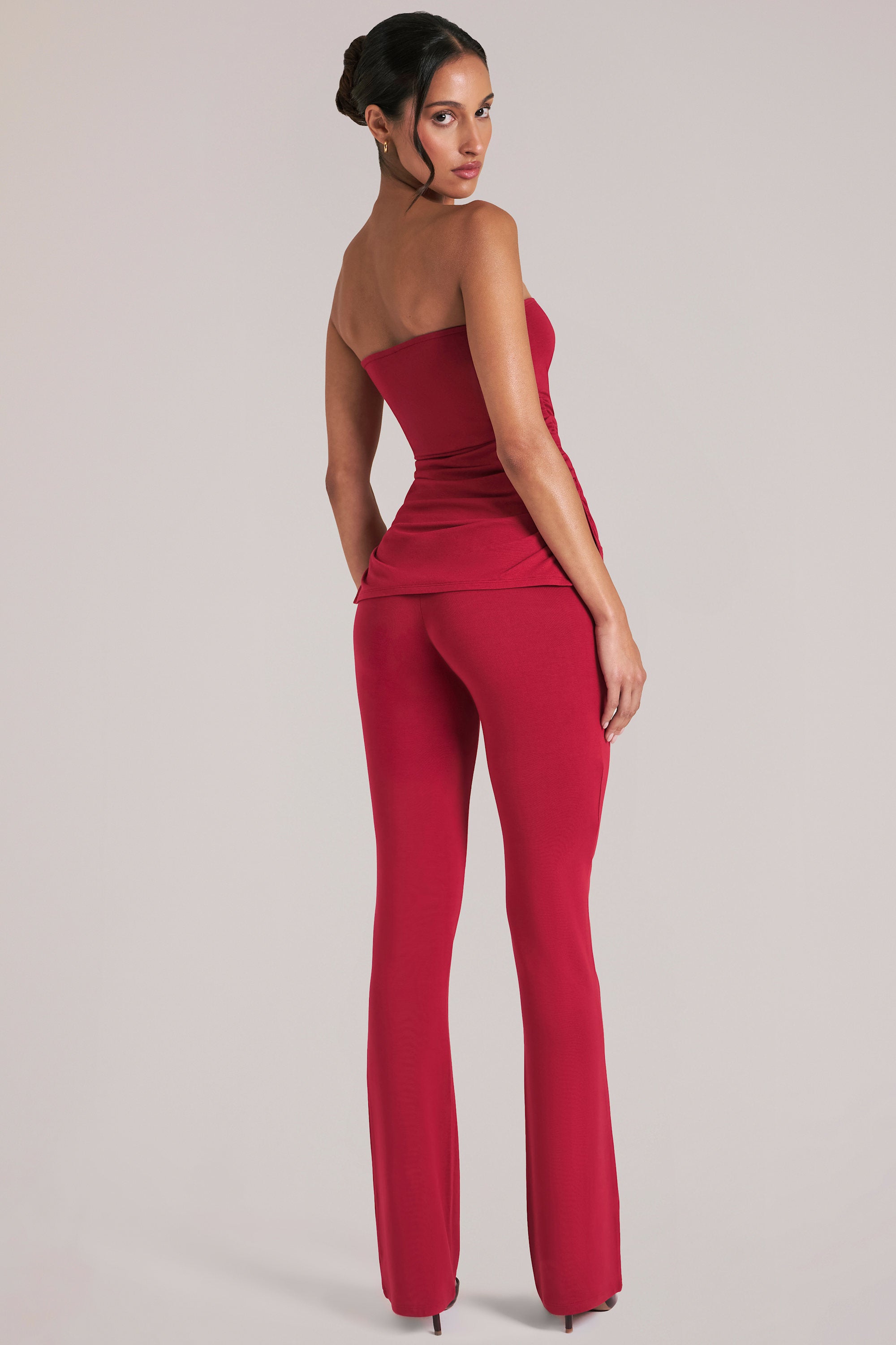 Mid-Rise Fitted Trousers  in Cherry Red - 2
