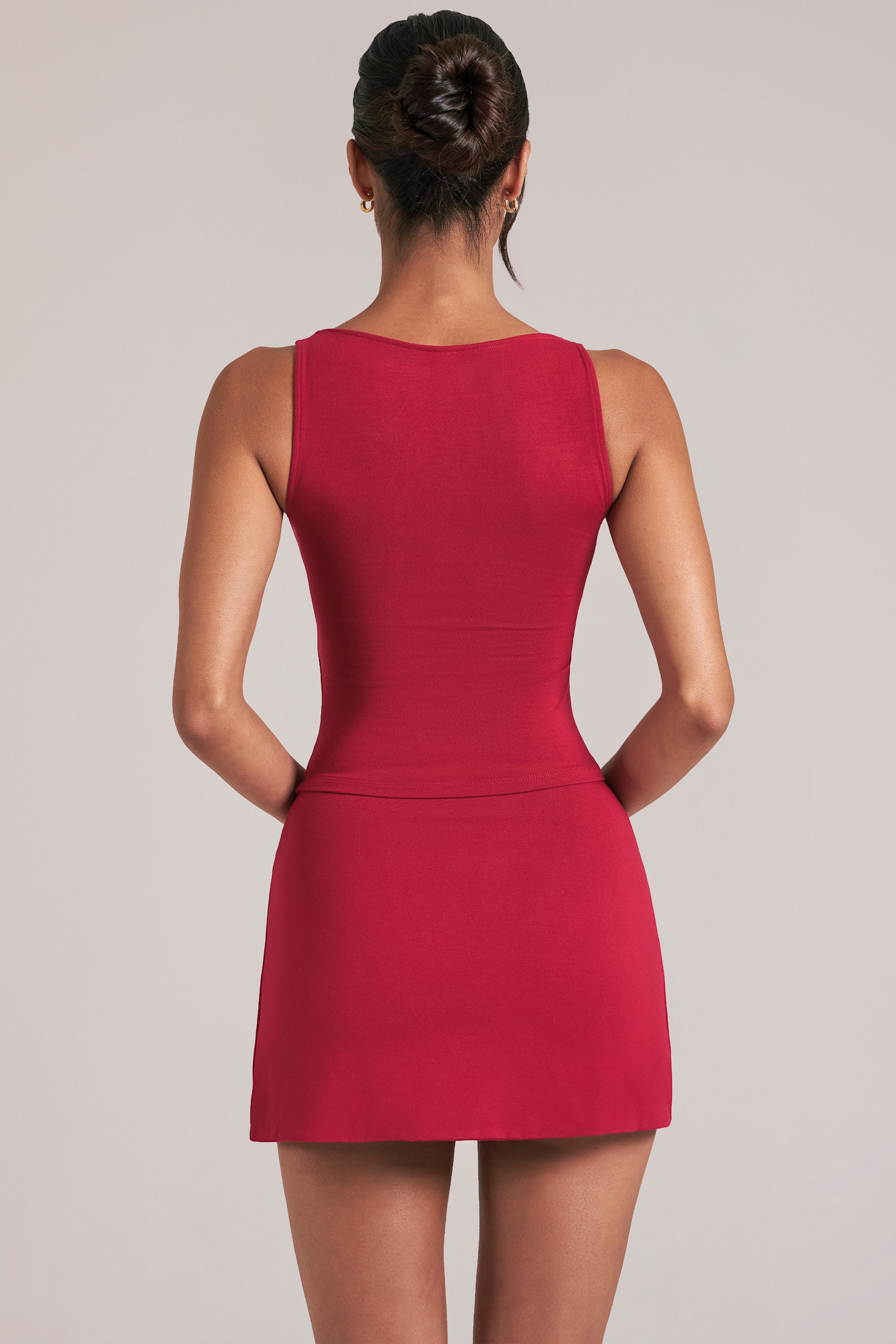 Square-Neck Top  in Cherry Red - 2