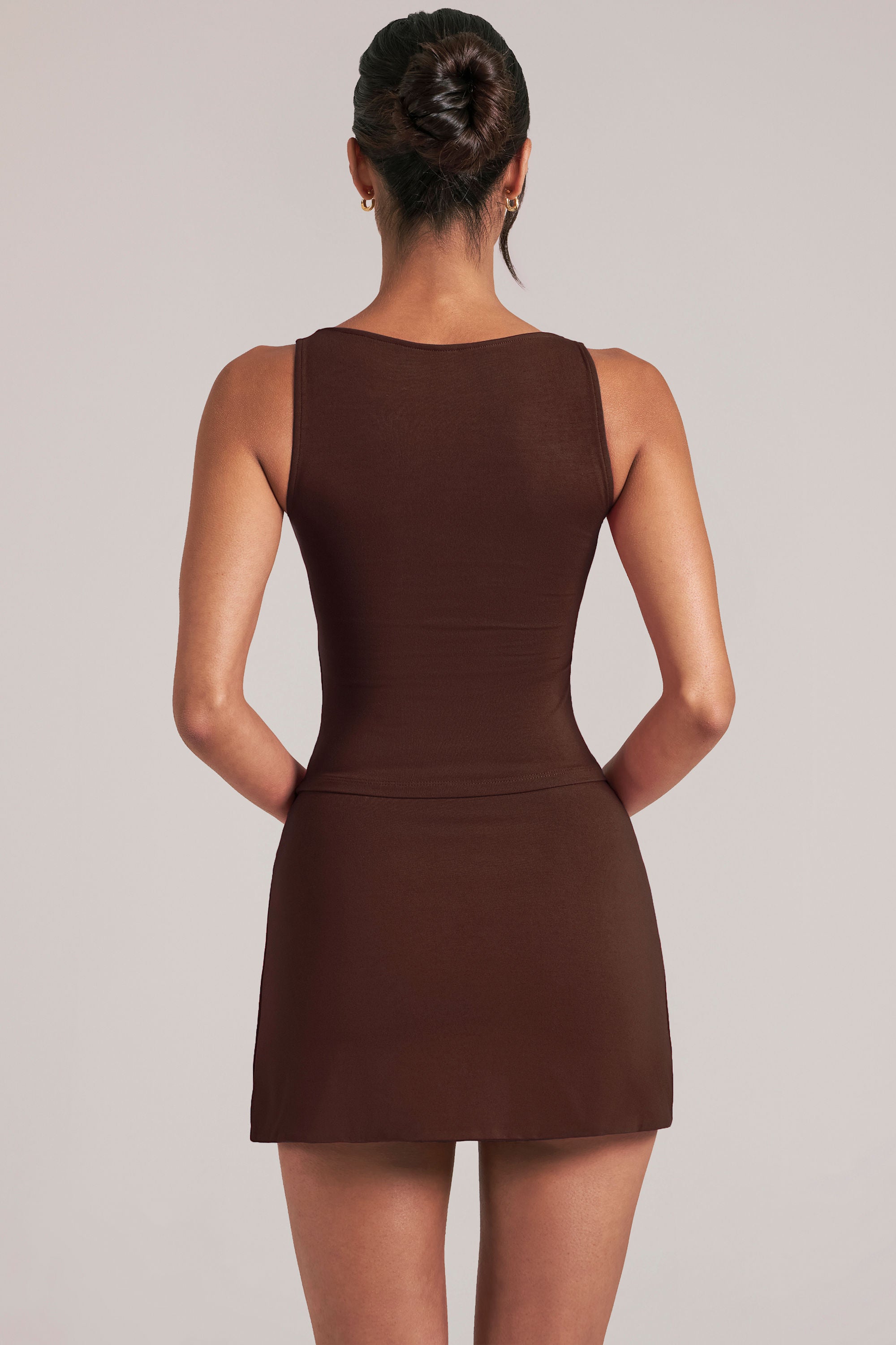 Square-Neck Top  in Chocolate Brown - 2